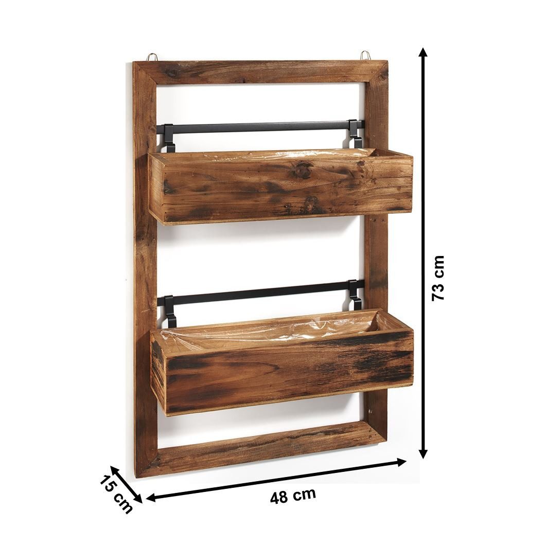 Kobolo Regal Wanddeko Übertopf aus Holz mit schwarzem Metall