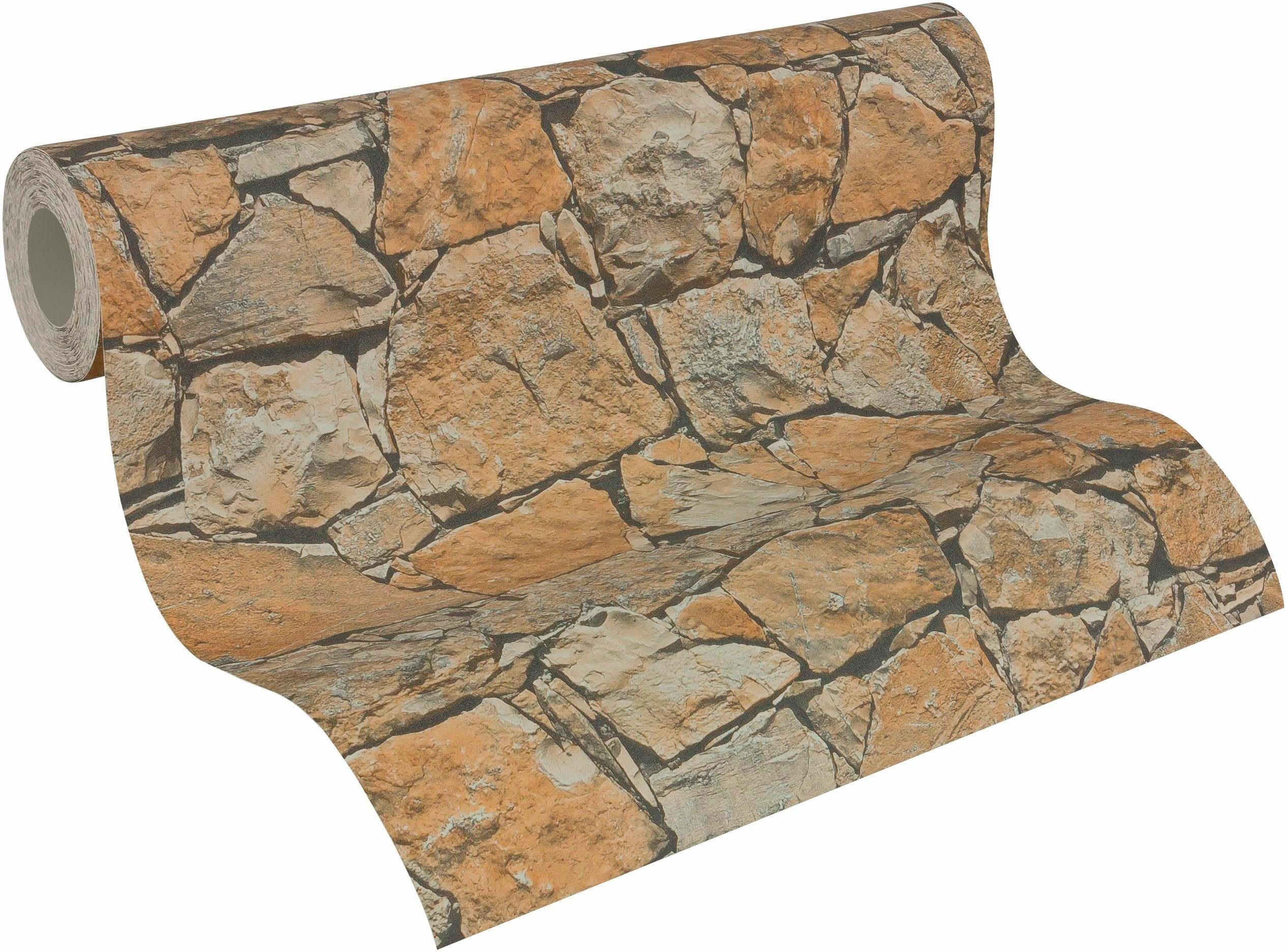 walls Edition, 2nd Wood`n leicht Vliestapete Stone matt of braun Best Steintapete living strukturiert Steinoptik,