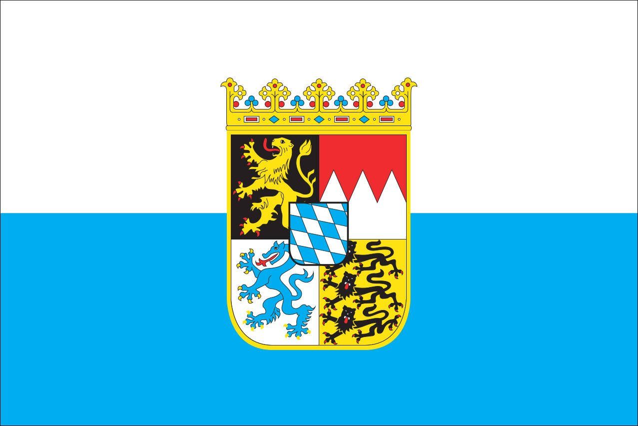 flaggenmeer Flagge Bayern mit Streifen und Wappen 160 g/m² Querformat
