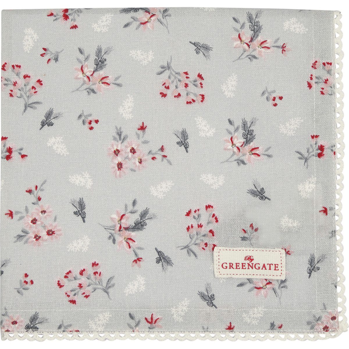 Greengate Stoffserviette Emberly Stoffserviette mit Spitze pale grey 40x40cm