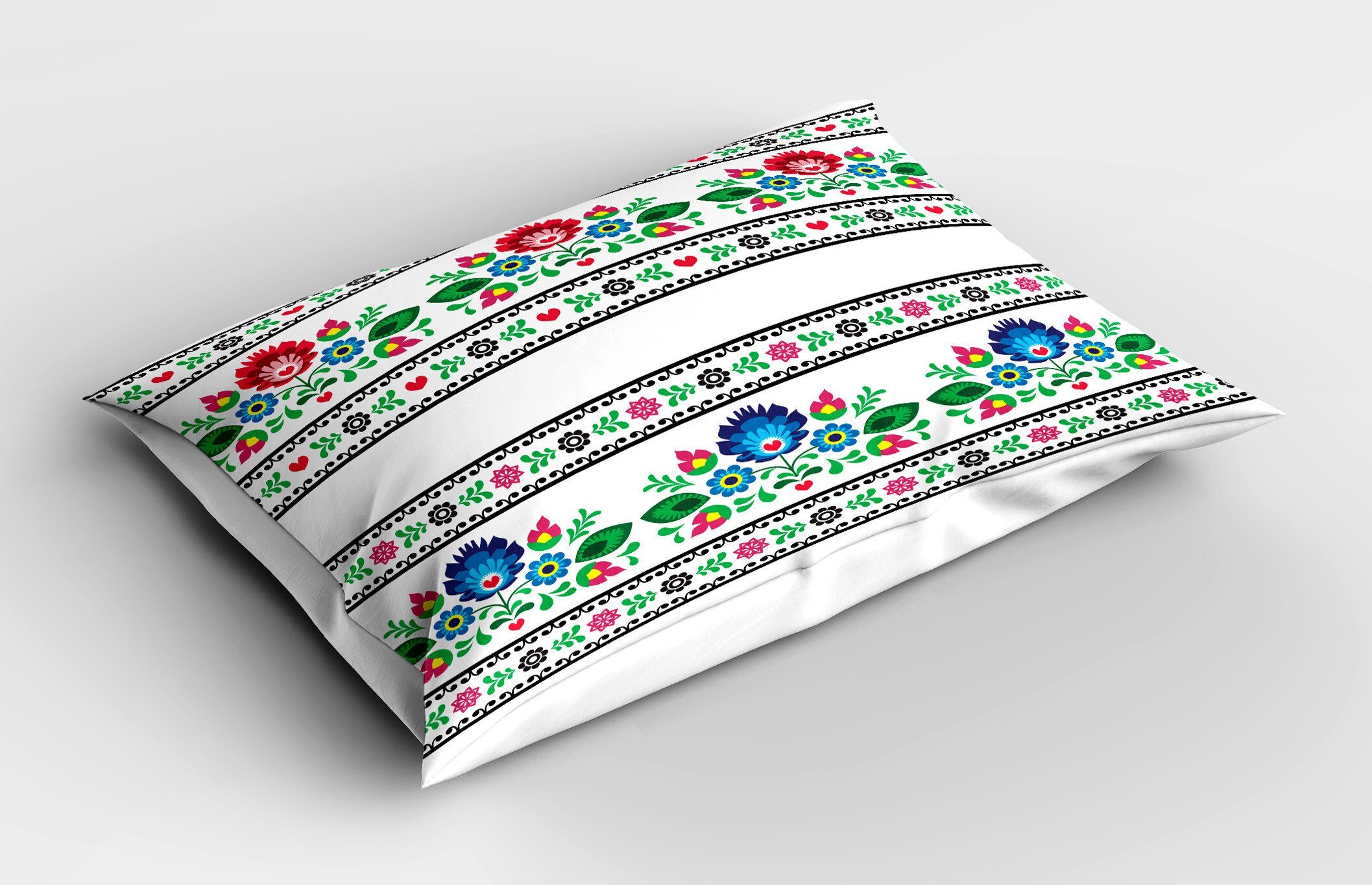 Kissenbezüge Dekorativer Queen Size Gedruckter Kopfkissenbezug, Abakuhaus (1 Stück), Polieren Folk-Muster mit Blumen