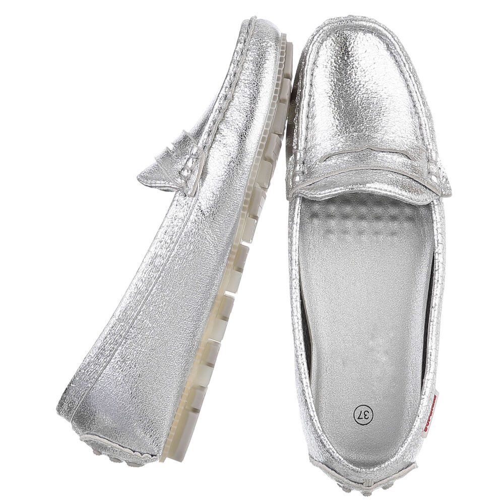 Ital-Design Mokassinschuh mit Komfort und eleganter Mokassin-Optik Slipper (91261012) Flach Mokassins in Silber