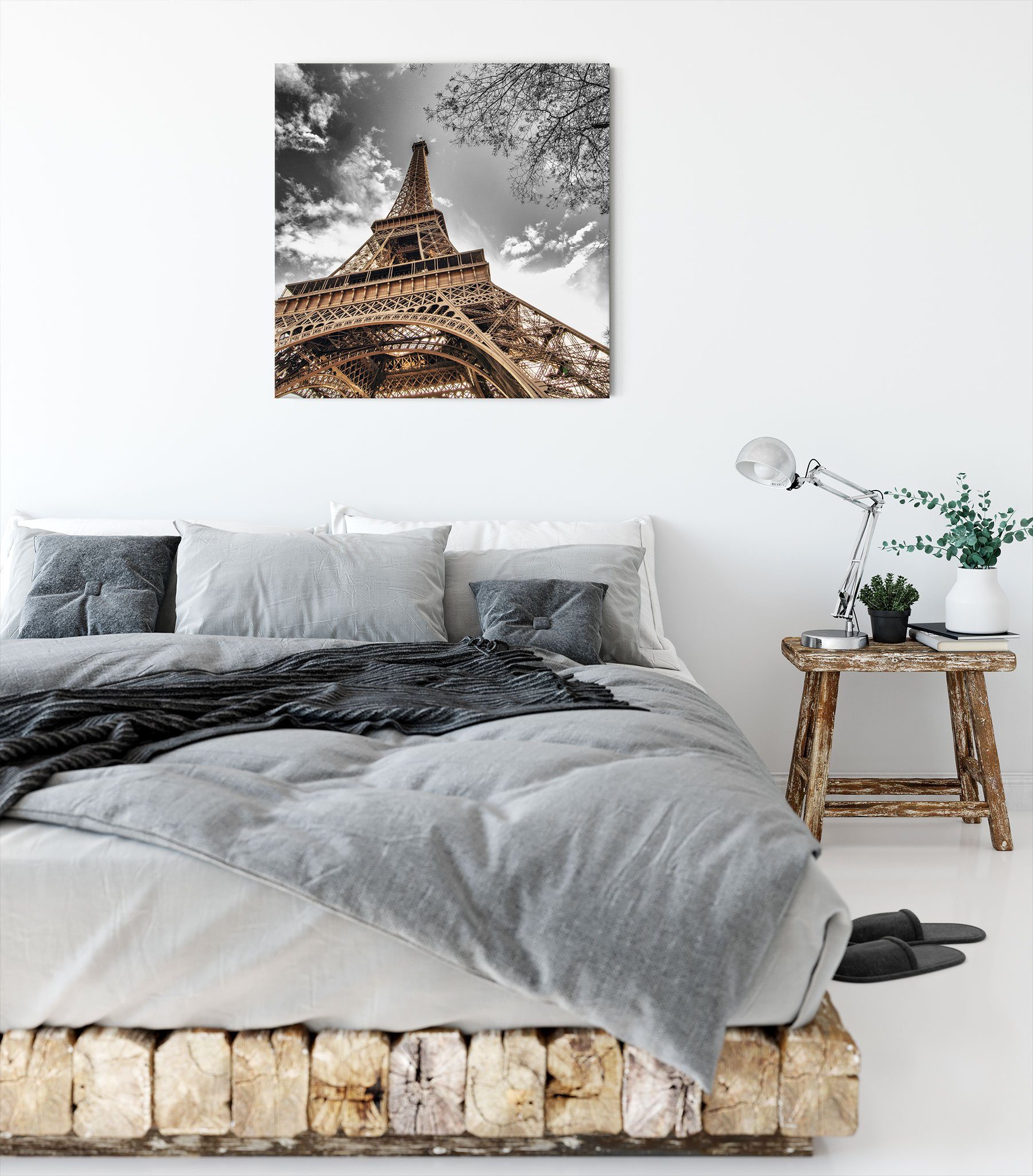 Pixxprint Leinwandbild schöner Eifelturm, schöner inkl. bespannt, (1 St), Eifelturm Leinwandbild fertig Zackenaufhänger