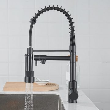 DAKYAM Küchenarmatur Spültischarmatur Wasserhahn Küche mit Spiralfeder, 360° Drehbare 2 Wasserstrahlarten, Spültischarmaturen Einhebel Mischbatterie