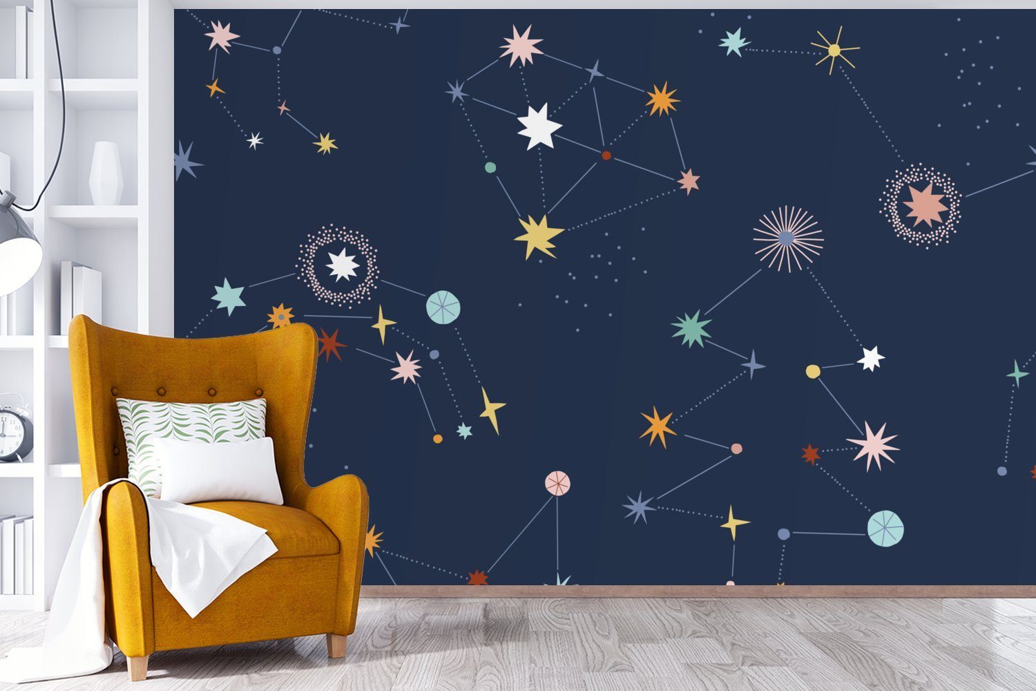Weltraum, Schlafzimmer, (6 Matt, Kinderzimmer, Wallpaper für Kinder bedruckt, St), - Fototapete Sterne - Vinyl Wohnzimmer, MuchoWow Tapete