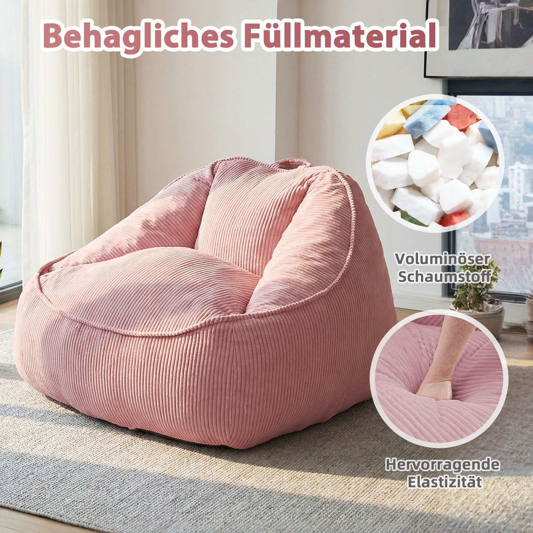HomeMiYN Sitzsack Weicher Riesen Sitzsack aus Cord – Sessel fürs Wohnzimmer „Birne“ – Bild 5 von 5