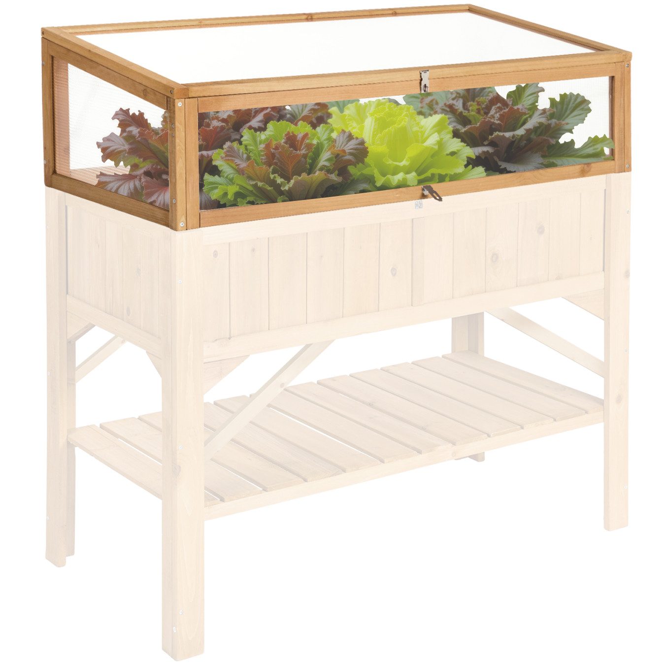 tectake Hochbeet Pflanzbeet, 115 x 53 x 34 cm, ausgestattet mit Hohlkammerplatten (Gemüsebeet, in braun), Aus Holz, witterungsbeständig, Feststellscharnier zur Öffnung