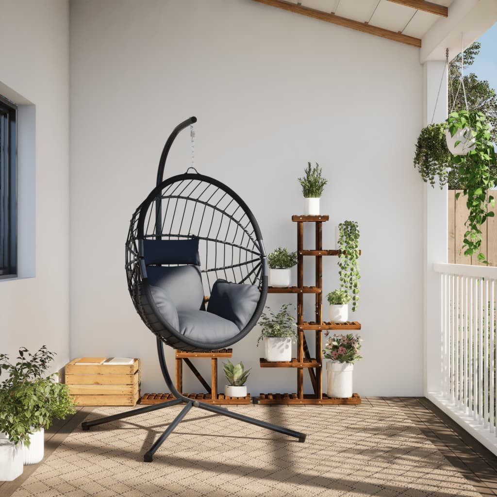 vidaXL Hollywoodschaukel Hängesessel Ei-Design mit Ständer Hellgrau Rattan und Stahl, 1-Sitzer, 1 tlg.