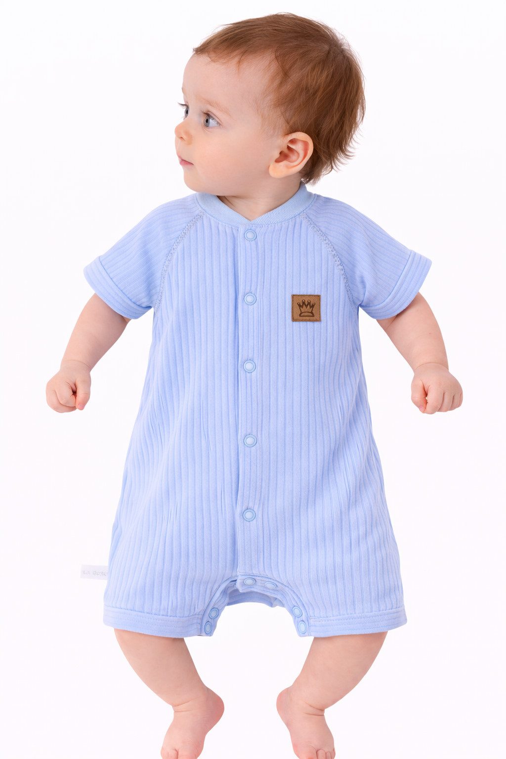 La Bortini Spieler Baby Romper kurzer Stramler in Blau mit Krone gerippt, 44 50 56 62 68 74 80