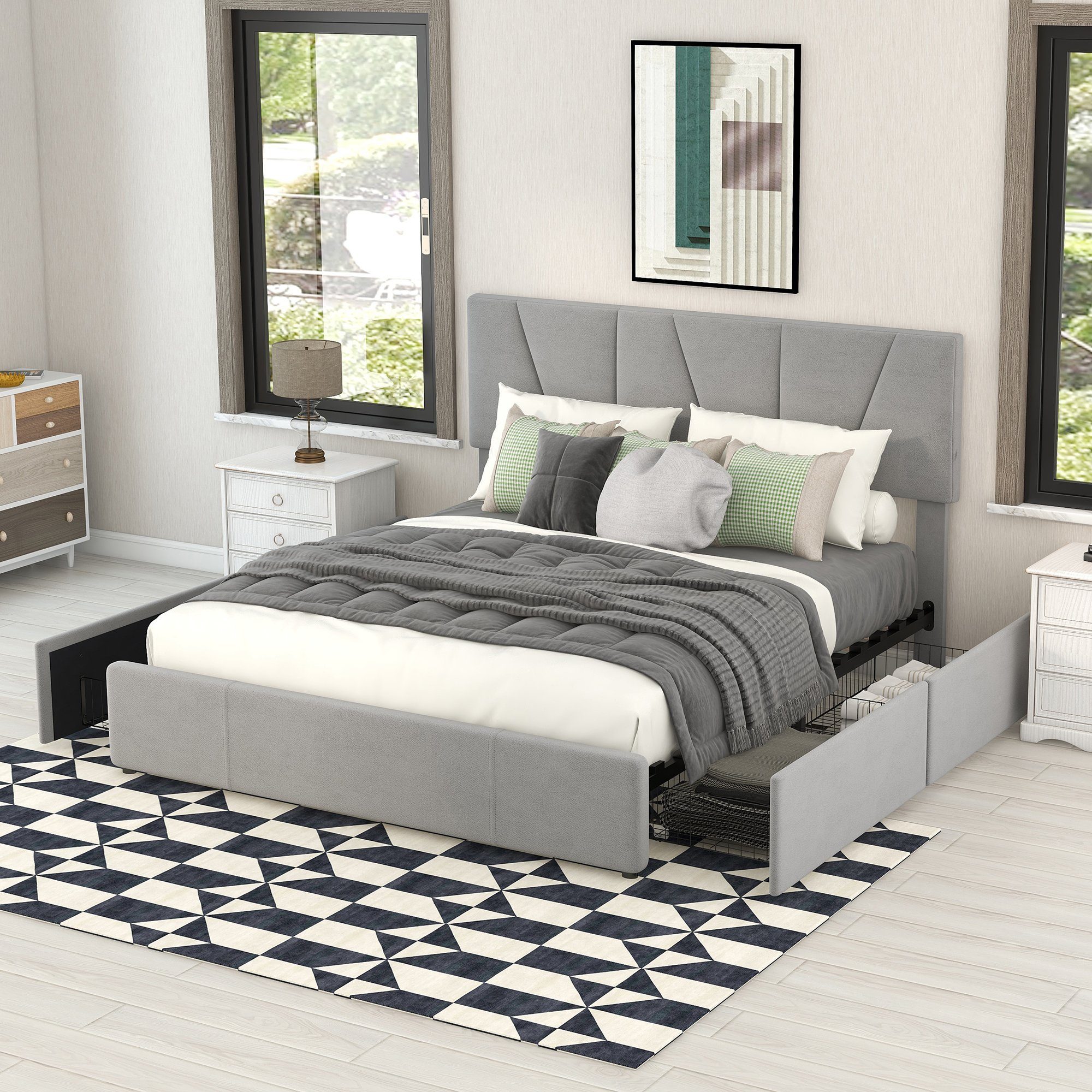 HAUSS SPOLE Bett 90x200 mit Matratze Polsterbett Doppelbett Funktionsbett Bettrahmen