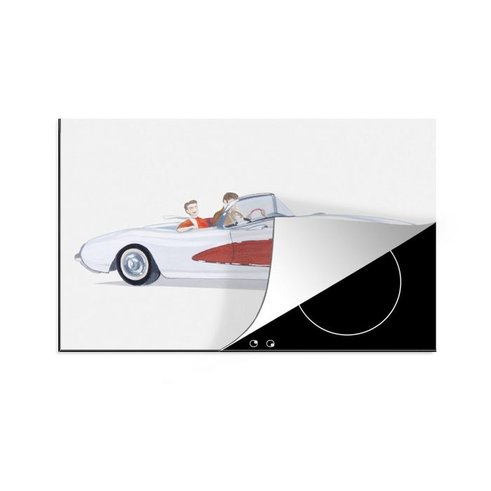 MuchoWow Herdblende-/Abdeckplatte Illustration von zwei Passagieren in einem offenen Chevrolet Vinyl (1 tlg) Ceranfeldabdeckung für die küche Induktionsmatte