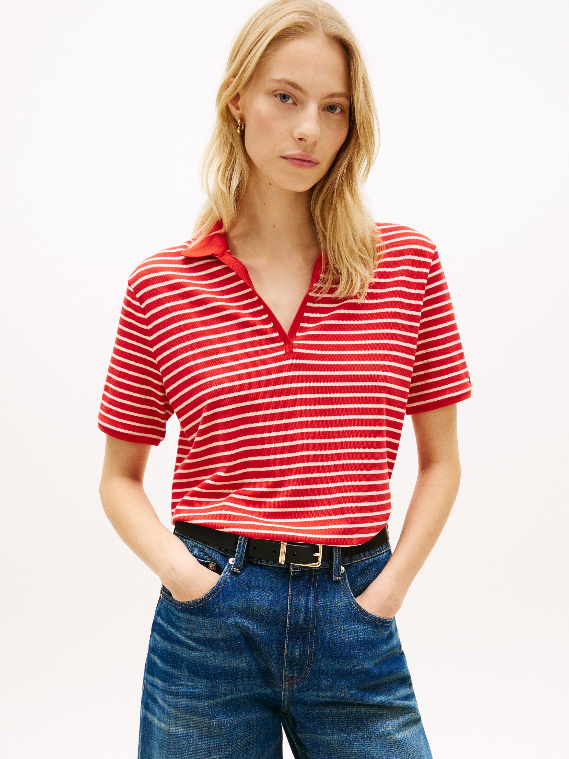 Tommy Hilfiger Poloshirt LYOCELL PIQUE OPEN-NK SS POLO mit kleinem Logo-Stick