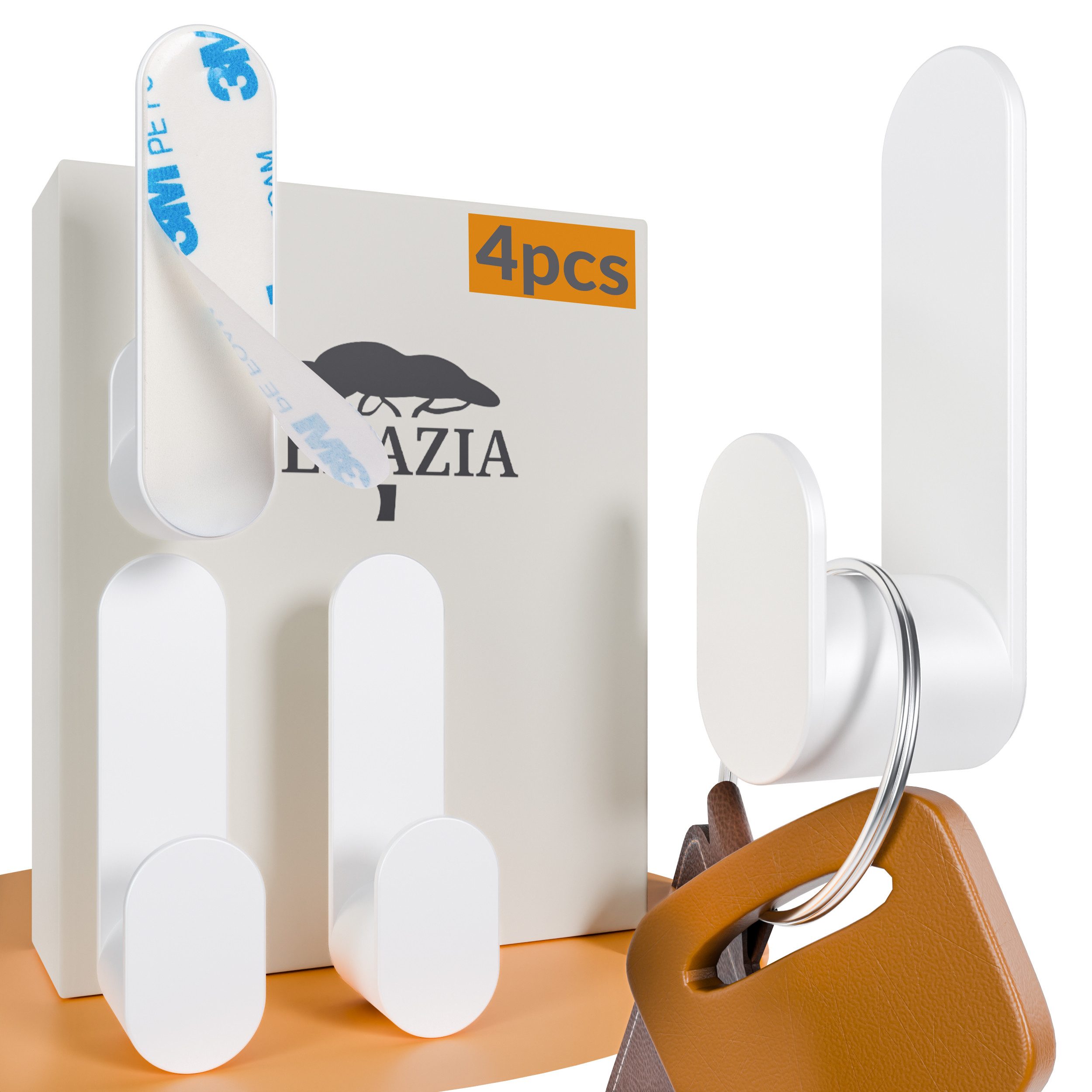 DEKAZIA Deckenhaken selbstklebend, Handtuchhaken, Klebehaken ohne Bohren mit Klebepads, Badezimmer, WC, Toilette, Küche, Garderobe, Flur, Bad, Wohnzimmer, Esszimmer, Schlafzimmer, (4er Set, 4 Stück), ohne Bohren, rostfei, zum Kleben, mattes Finish, 2 Farben