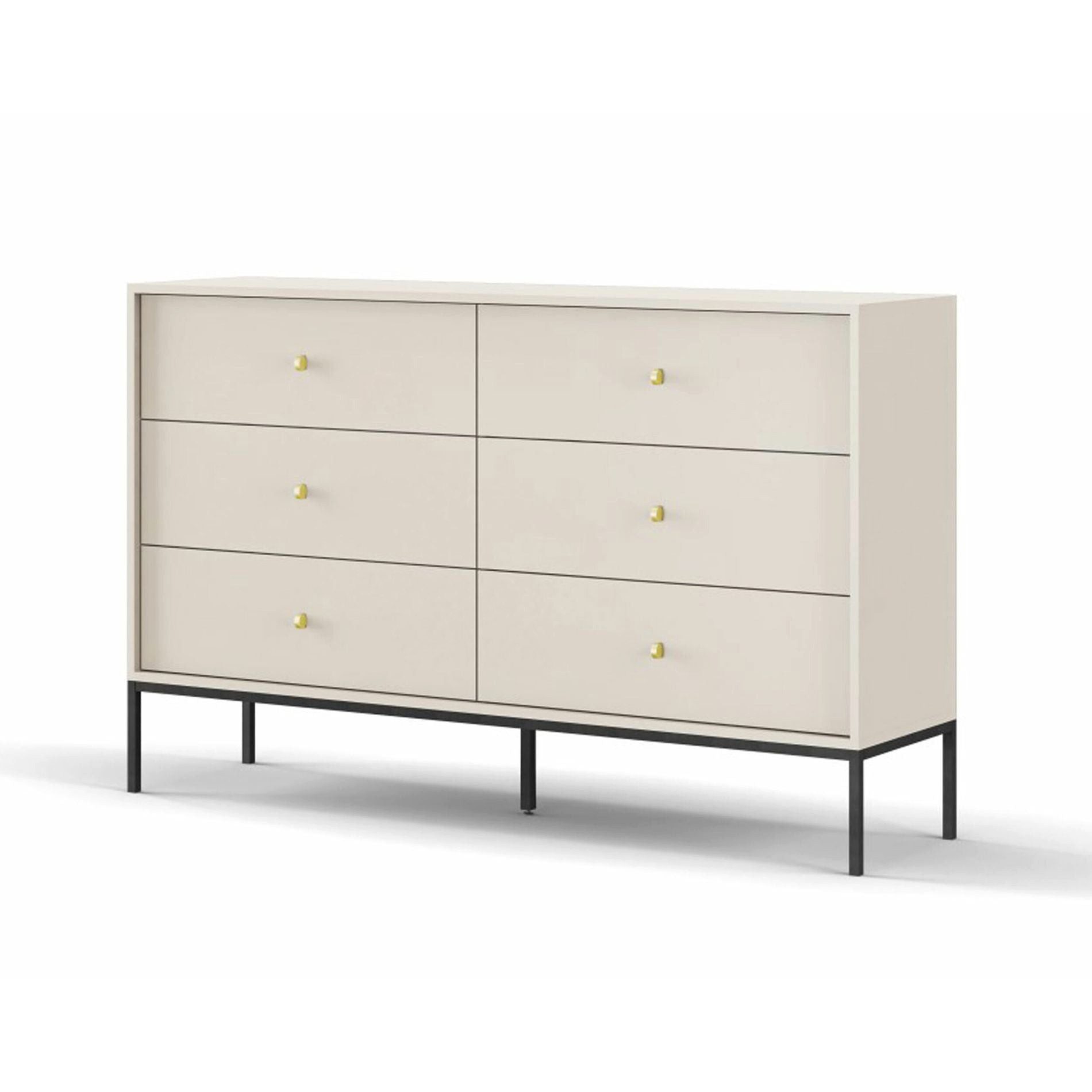 Selsey Kommode MONNE, Doppelkommode mit 6 Schubladen, grifflose Fronten, Greige, 147 cm