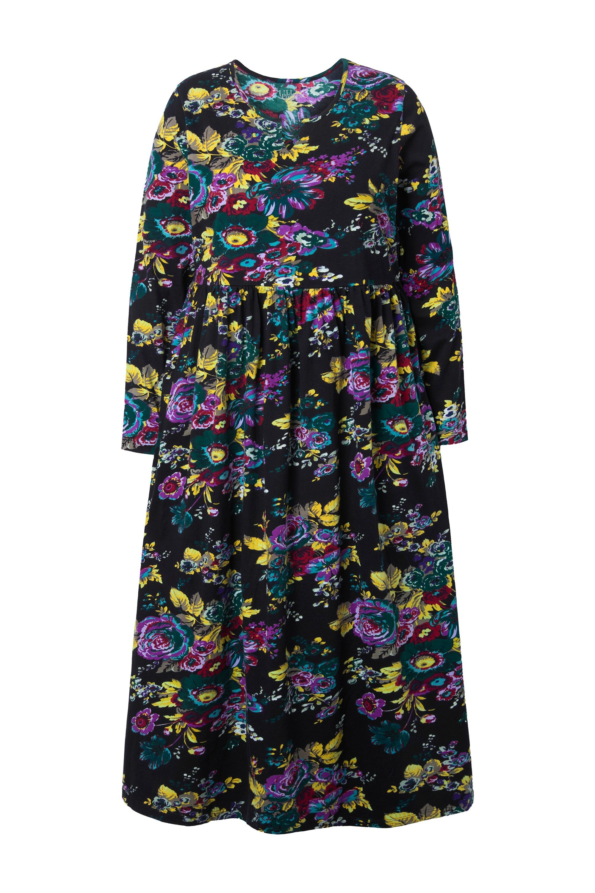 Maxikleid Maxikleid Blüten A-Linie Tunika-Ausschnit Langarm