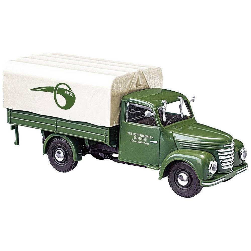 Modelleisenbahn-Straße H0 Framo V901/2 Pritschenwagen mit Plane MZ Werke