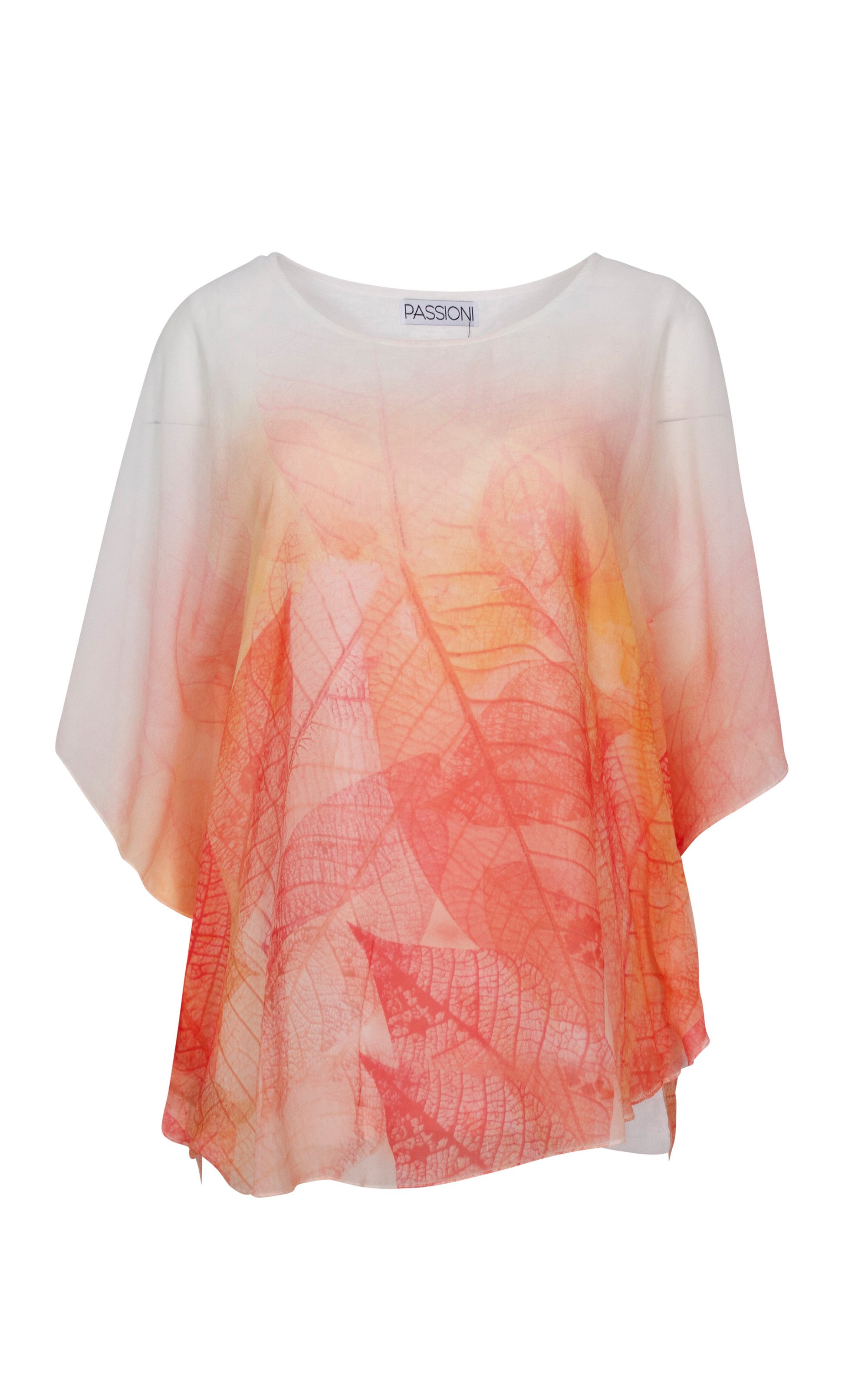 Passioni Chiffontunika Leichte Tunika mit Blätterprint Chiffonbluse mit Top – Bild 2 von 3