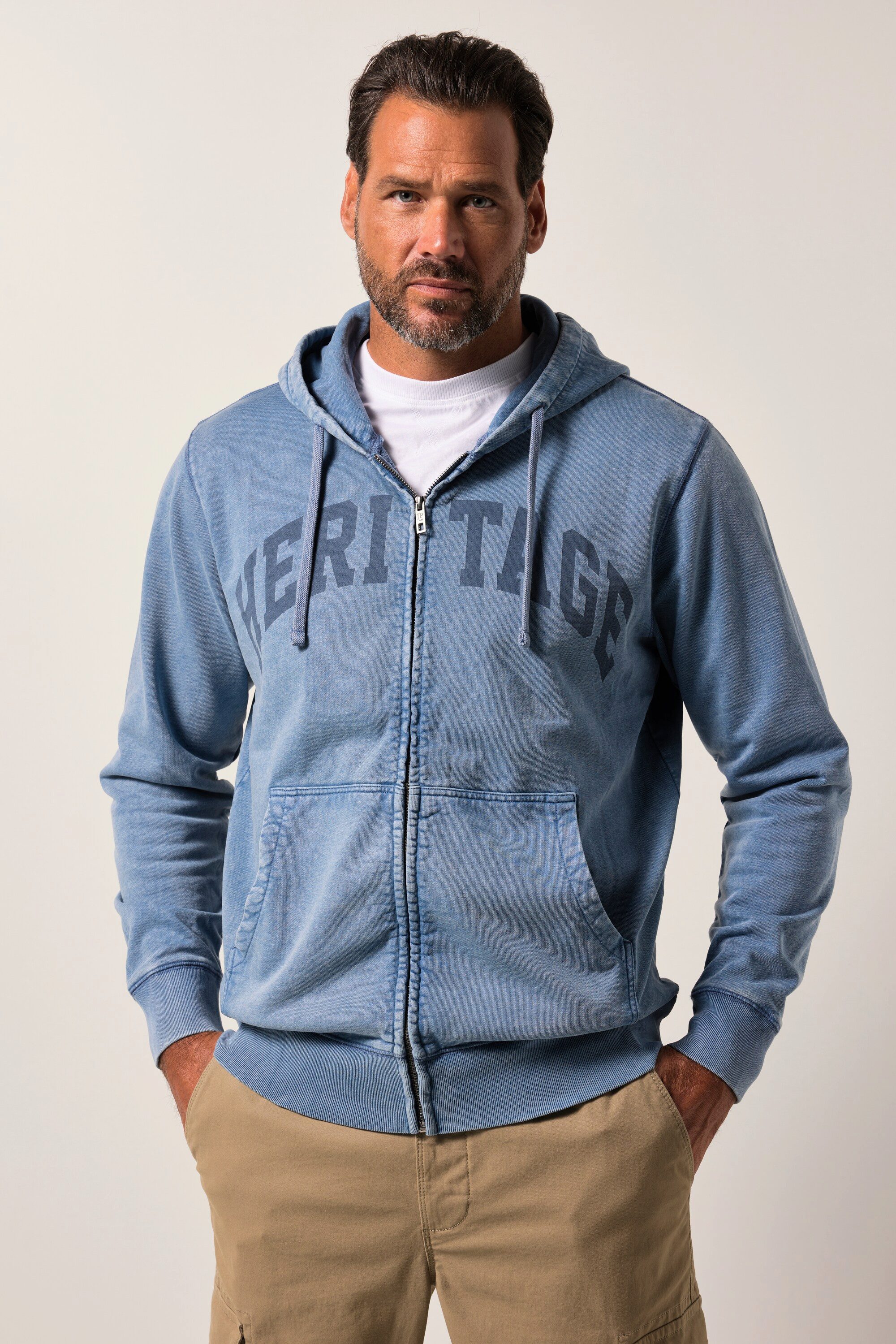 Fleecejacke Sweatjacke Kängurutasche Vintage Look