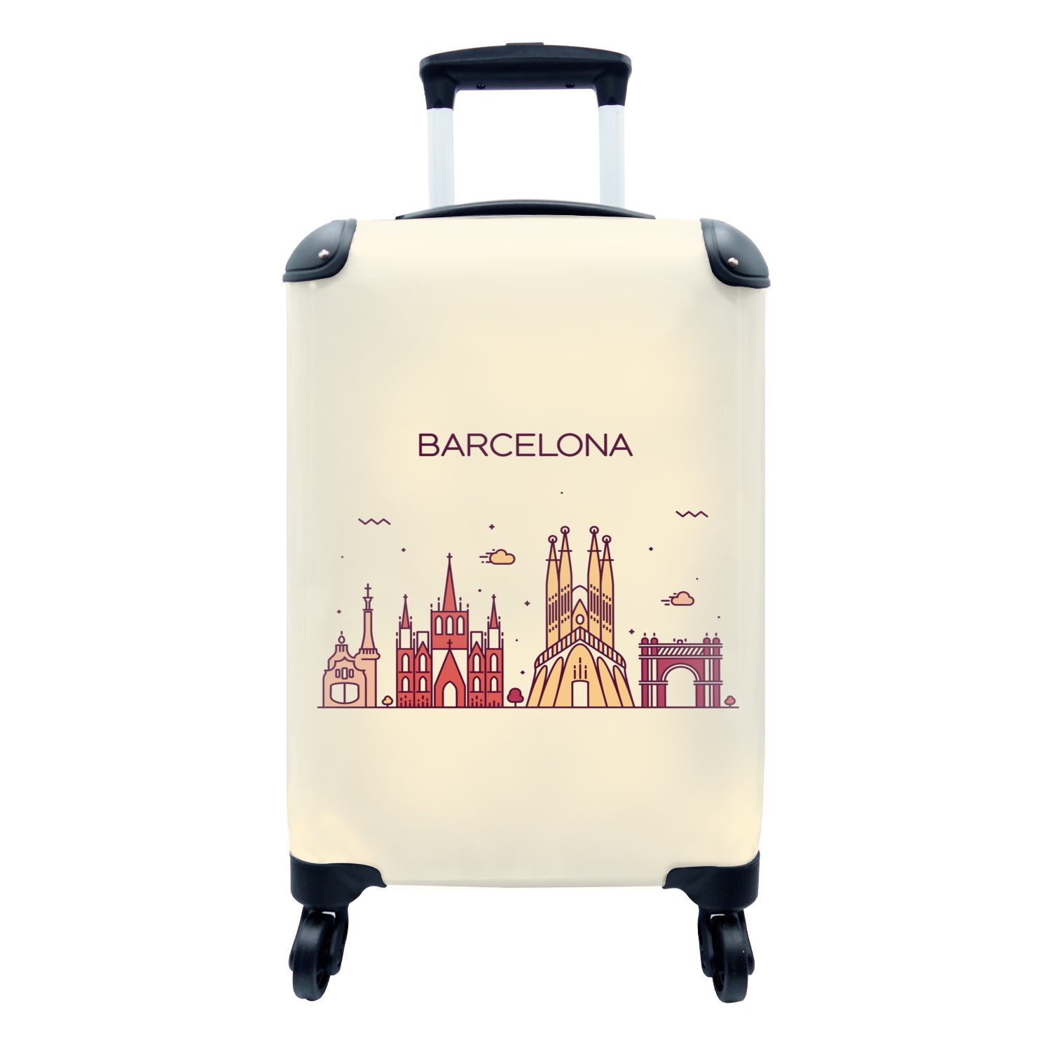 MuchoWow Handgepäckkoffer Barcelona - Skyline - Spanien, 4 Rollen, Reisetasche mit rollen, Handgepäck für Ferien, Trolley, Reisekoffer