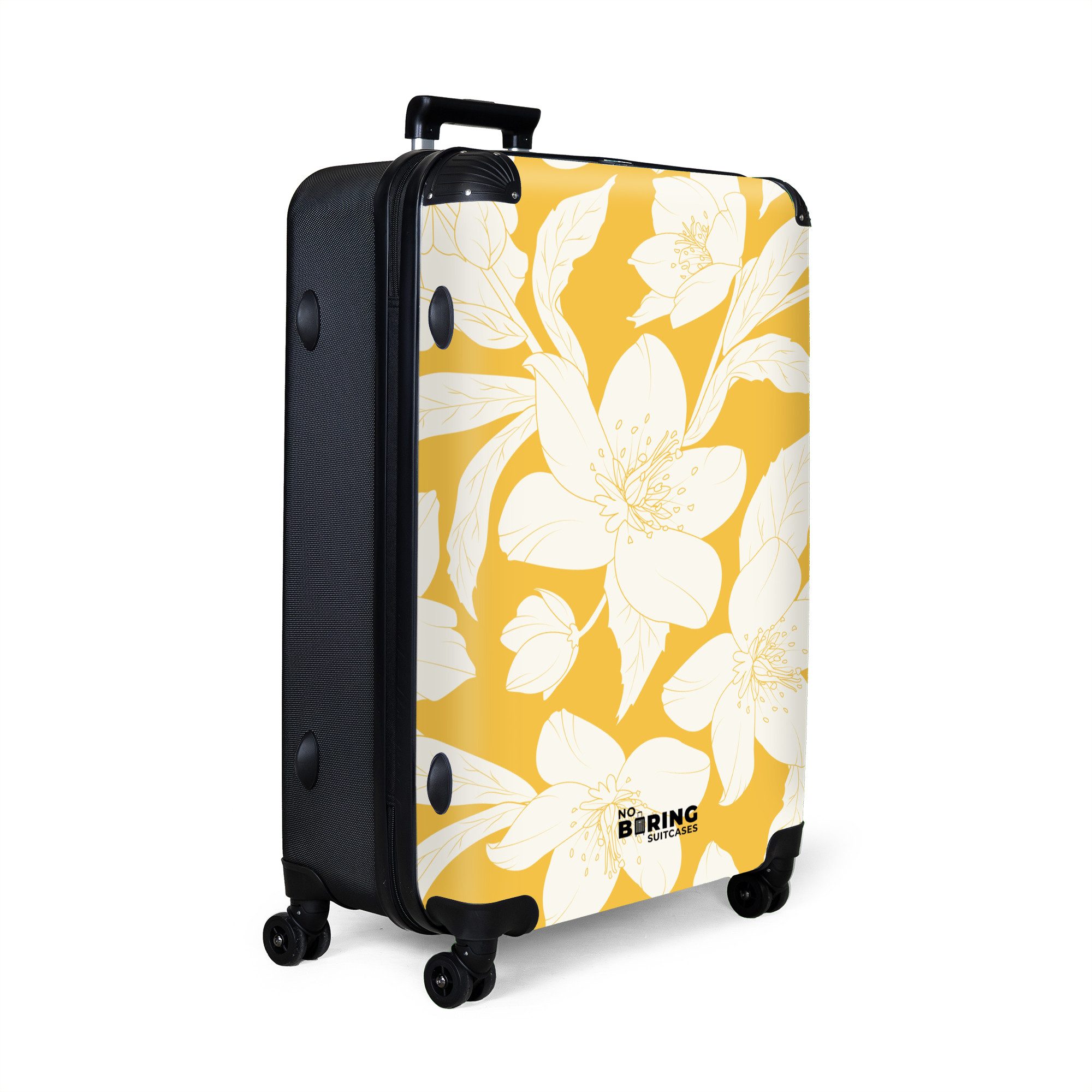 NoBoringSuitcases.com© Hartschalen-Trolley Gelb mit weißen Blüten günstig online kaufen