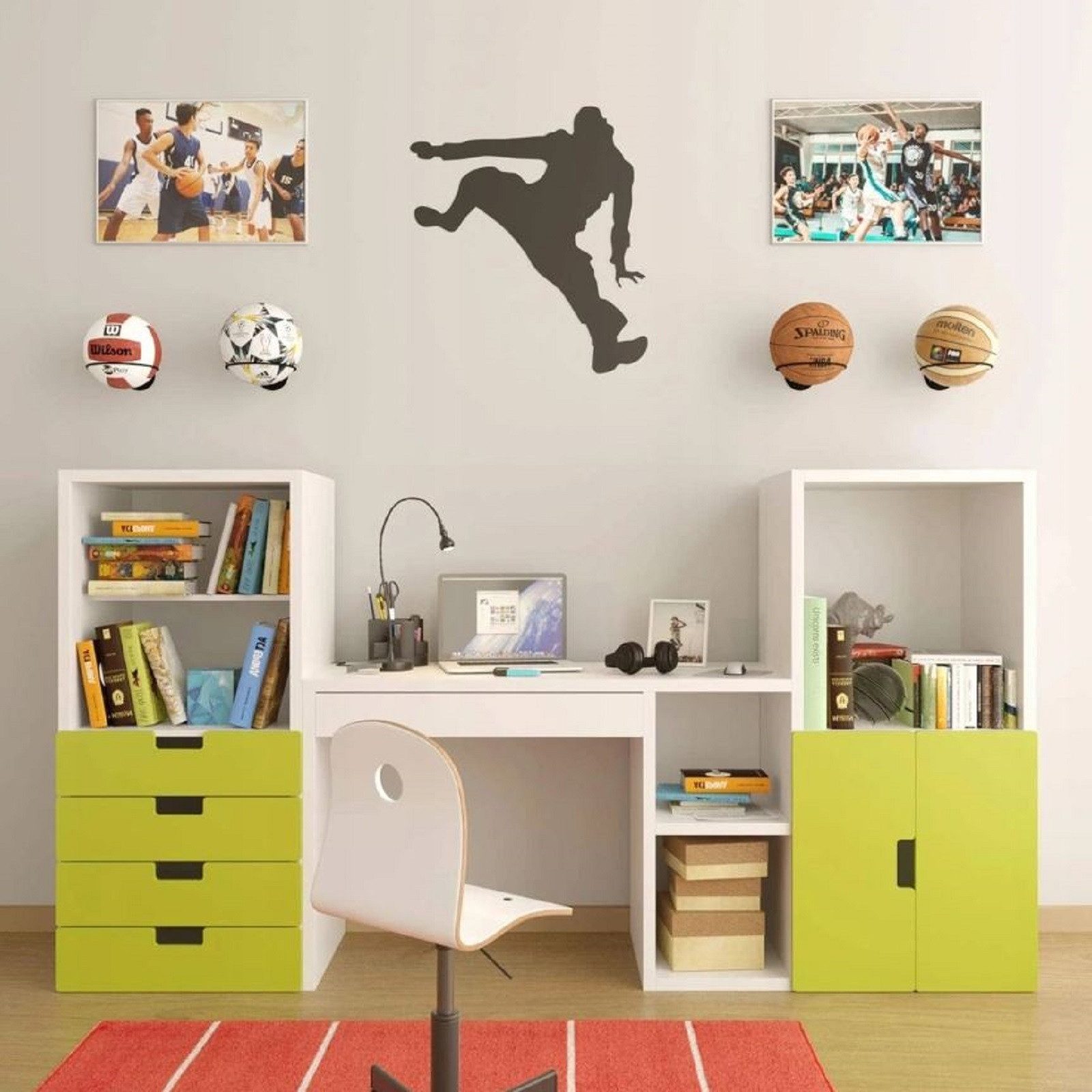 QLS Basketballständer 3 Stück, Ballhalterung Wandmontiert aus Metall für 3 Bälle Schwarz