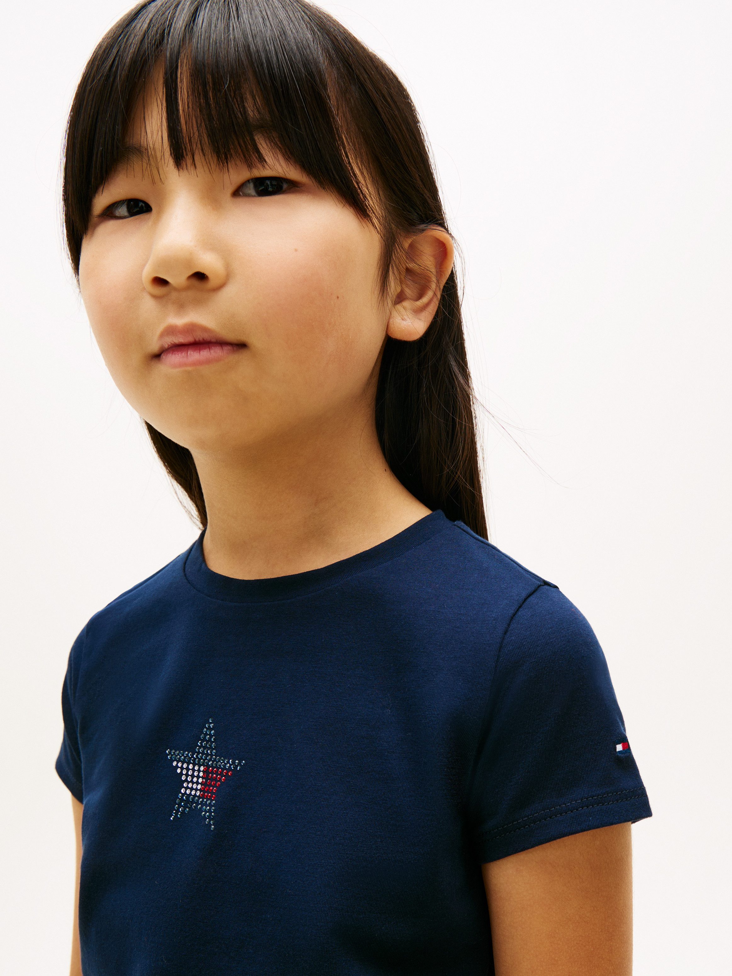 Tommy Hilfiger T-Shirt STAR FLAG TEE SHORT SLEEVE Kinder bis 16 Jahre, Logo mit Strass-Steinen
