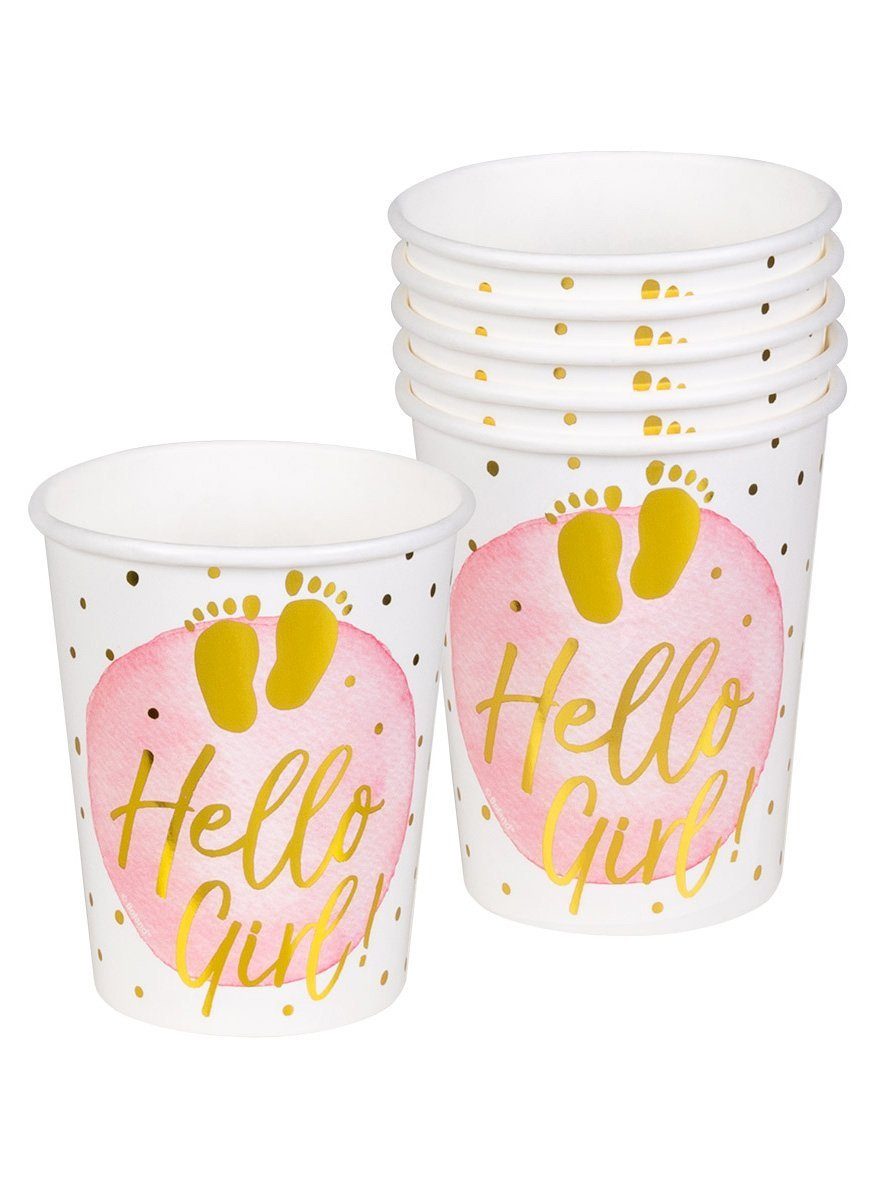 Boland Einweggläser 6 Hello Girl! Pappbecher, Pappe, Partygeschirr für Geburt, Babygeburtstag oder Pullerparty!