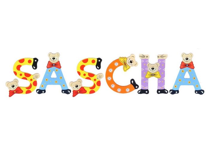 Playshoes Deko-Buchstaben (Set 6 St) Kinder Holz-Buchstaben Namen-Set SASCHA - sortiert Farben können variieren bunt