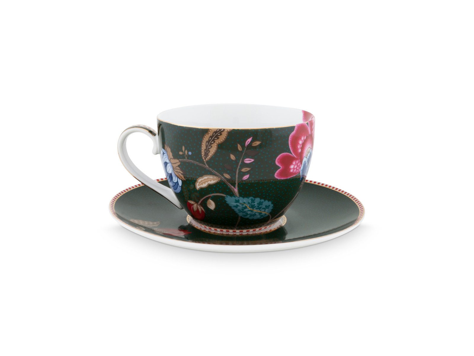 PiP Studio Tasse Fantasy Green Cappuccino Tasse mit Untertasse 0,28l, Porzellan