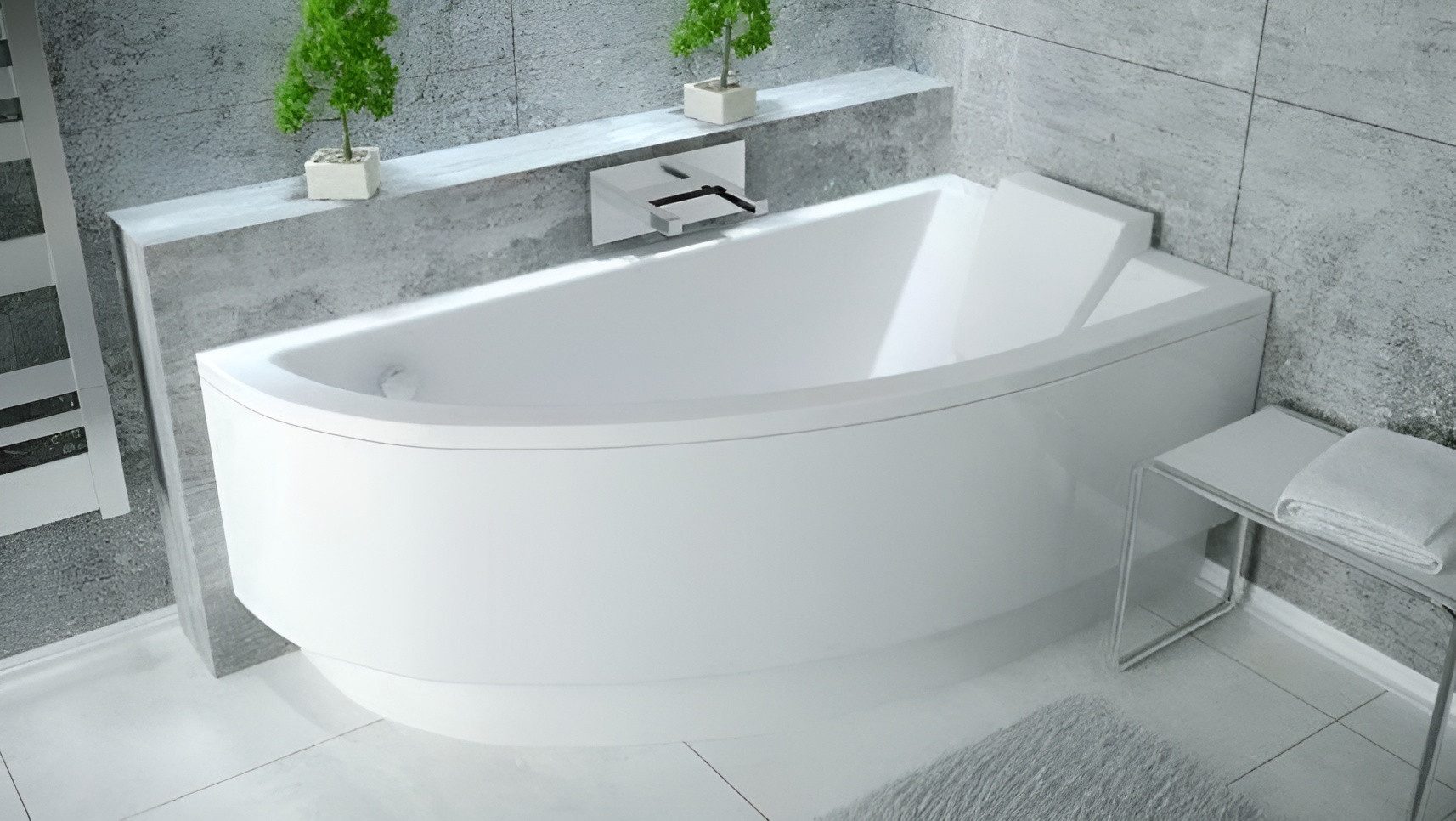 Xlmoebel Eckwanne Eckbadewanne aus Acryl in elegantem Weiß, (1-tlg), Hergestellt in Europa
