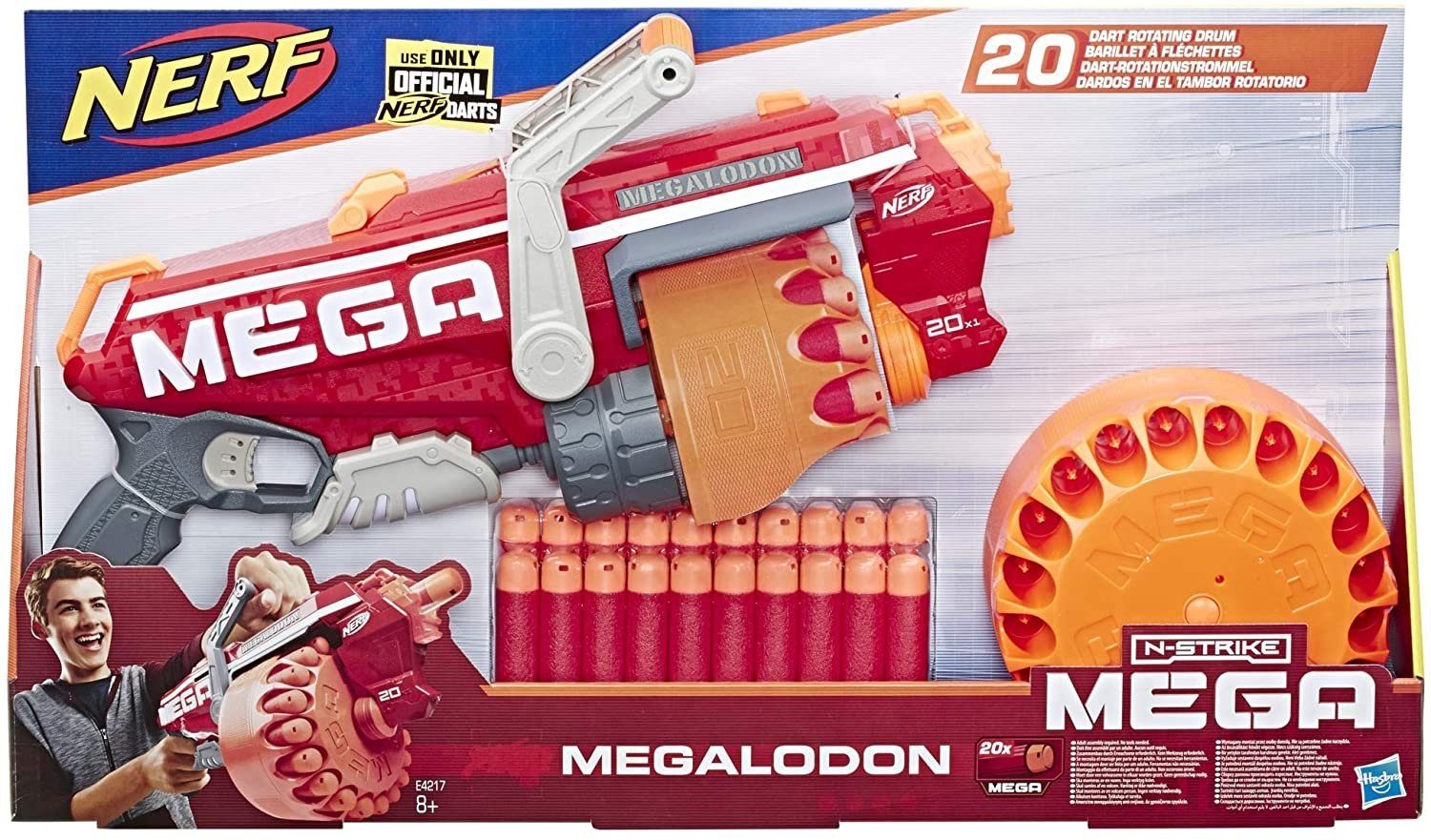 Nerf Wasserpistole Hasbro Megalodon Spielzeug Nerf Pistole N-Strike Mega Blaster mit 20 N (Spar-Set)