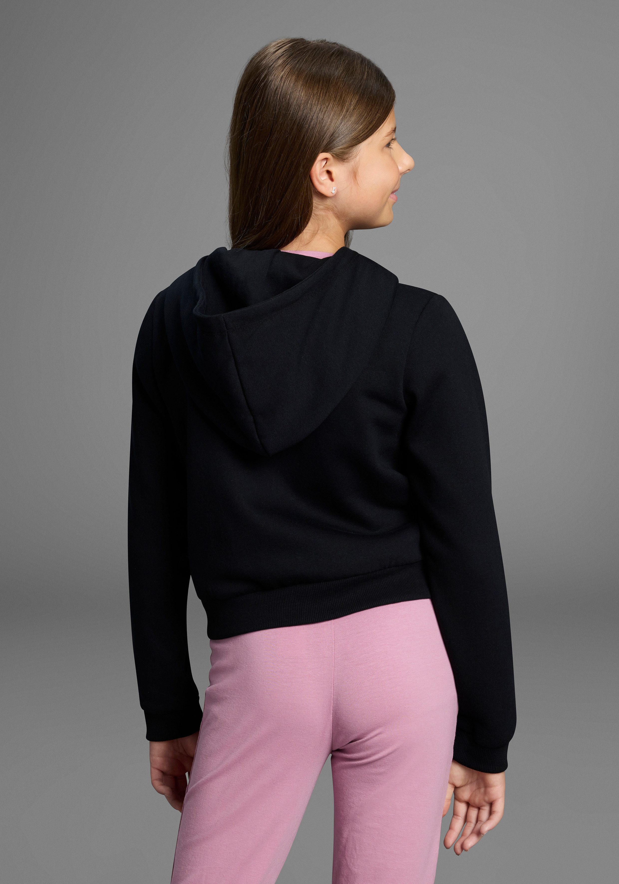 H.I.S Kapuzensweatjacke Kurzgeschnittene Sweatjacke mit Logoprint für Mädchen Für TEENS. Sweatjacke in modischer Kurzform und Zipper