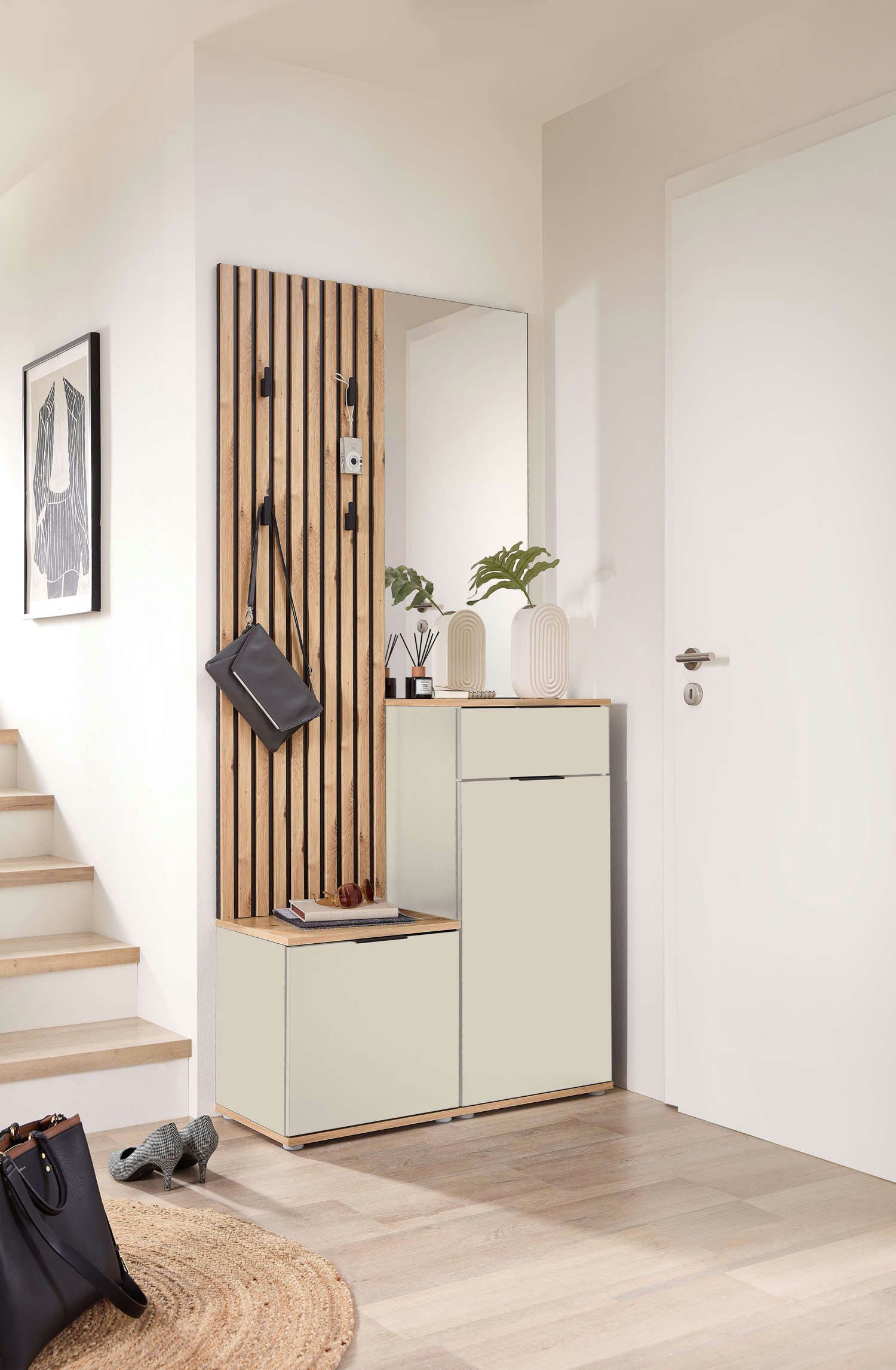 moebel-dich-auf Kompaktgarderobe EASY (Paneel + Bank + Spiegel + Schuhschra günstig online kaufen