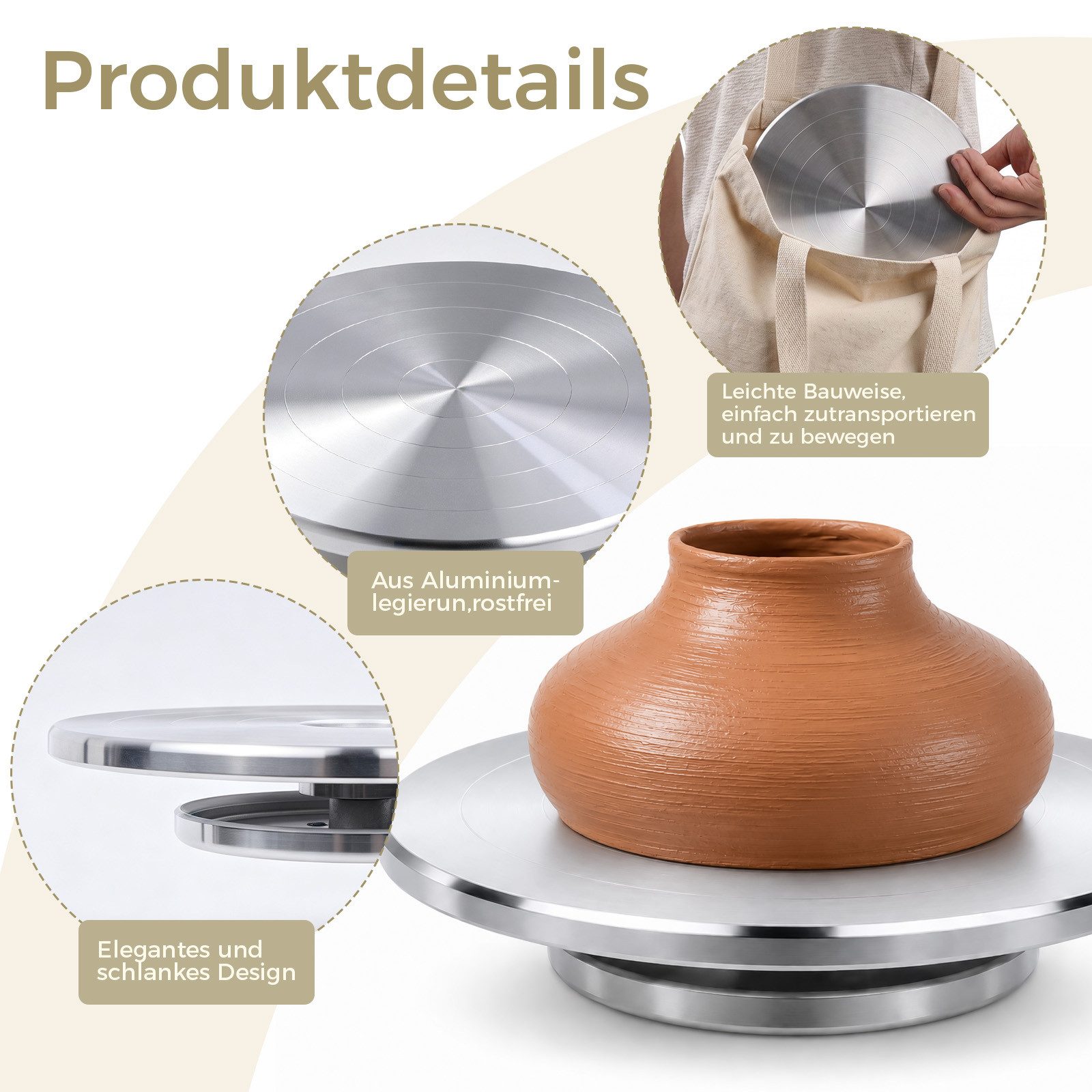 JOYOLEDER Tortenplatte 25 cm Drehbare Töpferscheibe, Doppelseitiges Töpferrad, (Aluminiumlegierung Hochleistungsmetall-Banding-Rad, zum manuellen Drehen) – Bild 5 von 5