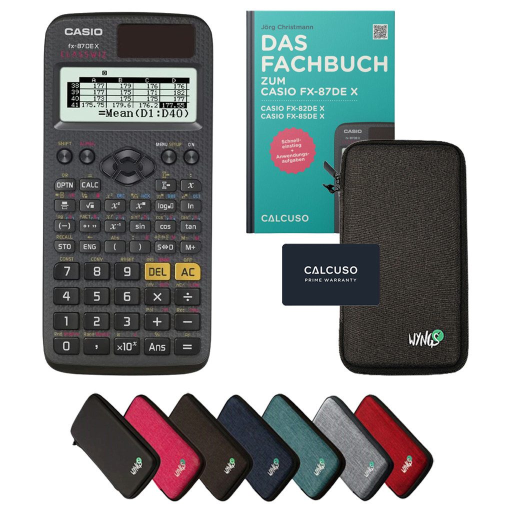 CASIO fx-87DE X inkl. Schutztasche Dunkelgrau & Fachbuch (80 Seiten, DIN A5)