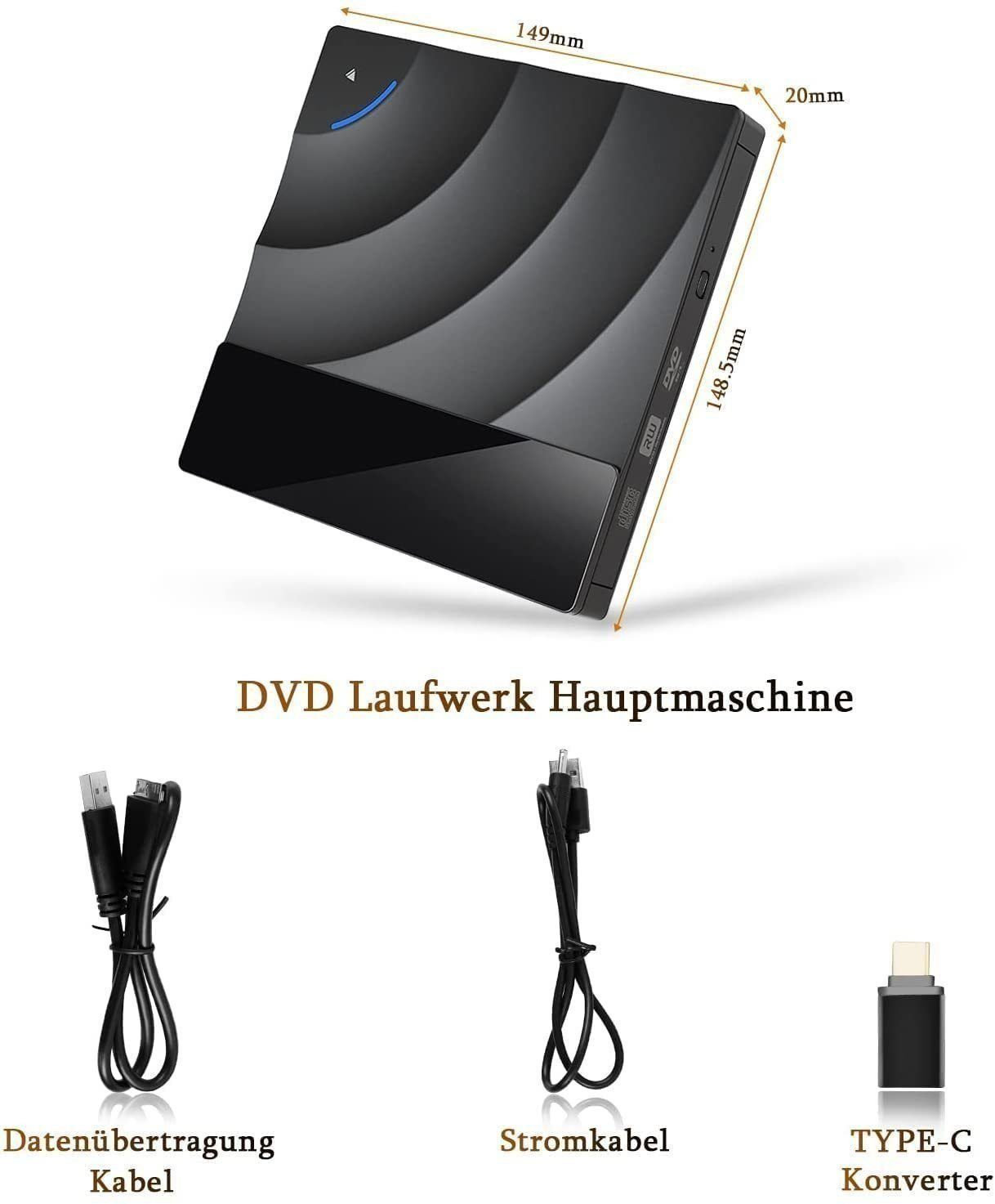Novzep DVD Laufwerk Brenner, 8x Lesen Unterstützung für DVD + R, DVD-R DVD-Rekorder