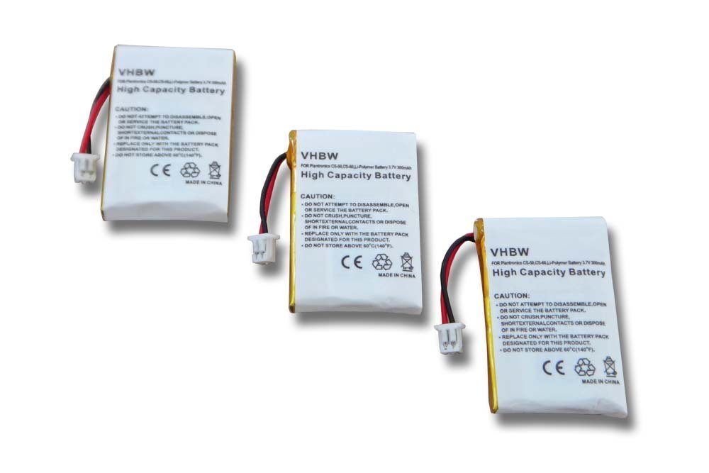 vhbw Akku Ersatz für Plantronics ED-PLN-6439901, PLN-6439901 für Kopfhörer Akku Akku Li-Polymer 300 mAh (3,7 V, 3 St), Leistungsfähige Austausch-Akkus für schnurlosen Kopfhörer, Headset