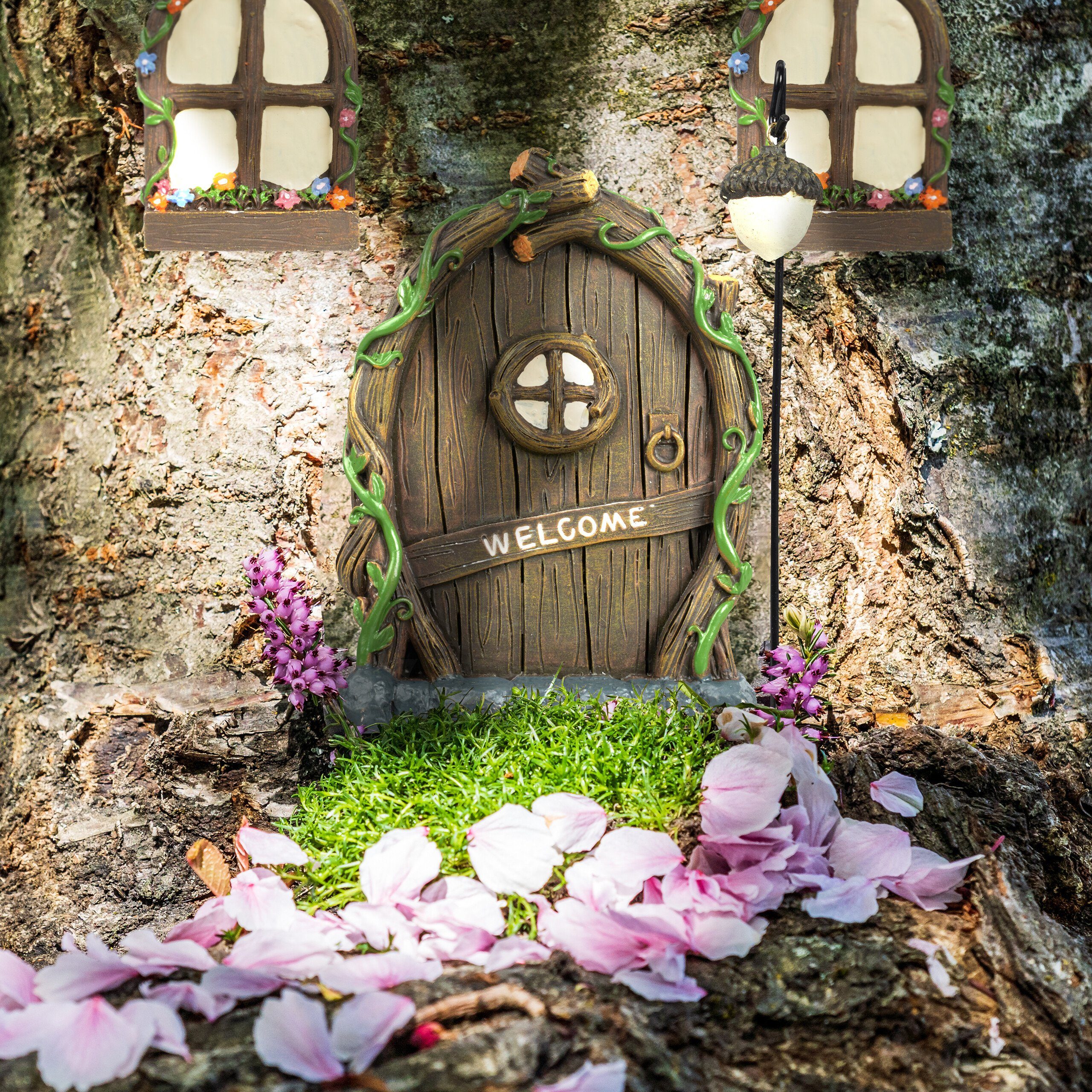relaxdays Gartenfigur Feentür Set "Welcome" günstig online kaufen