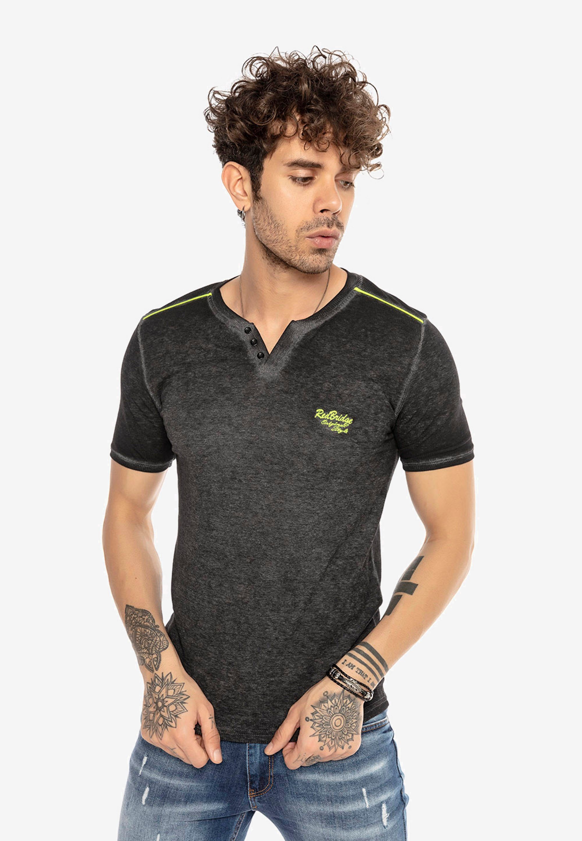 RedBridge T-Shirt Clarksville mit Neon V-Ausschnitt mit melliert dunkelgrau
