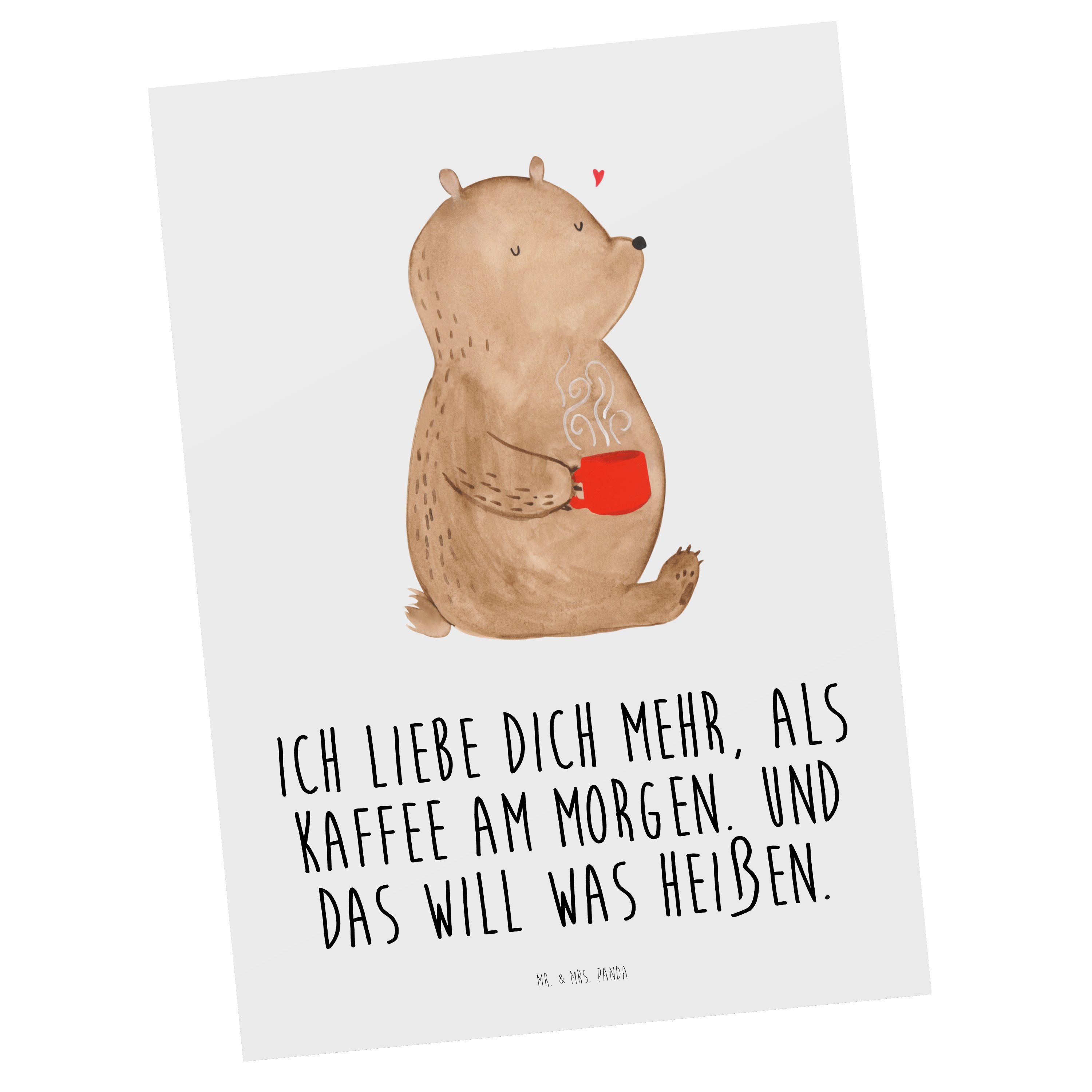 Mr. & Mrs. Panda Postkarte Bär Morgenkaffee - Weiß - Geschenk, Partner, Einladung, Liebesgeschen