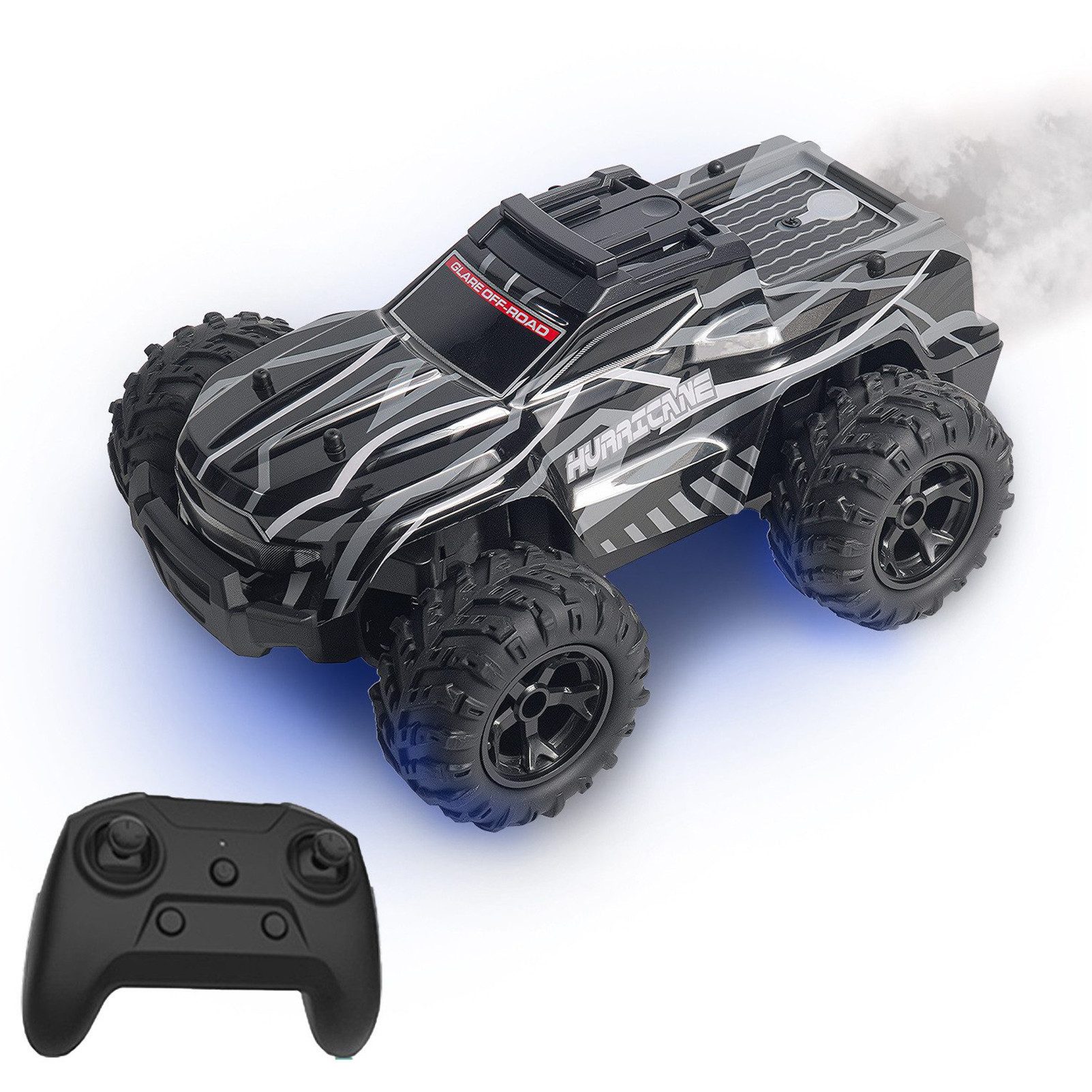 Esun RC-Auto RC-Auto Ferngesteuerter Monstertruck Ferngesteuert mit Spray 1:18 (Set, 2.4GHz Ferngesteuerter Monstertruck), Ferngesteuertes Auto ab 3 4 5 6 8 Jahre Mädchen