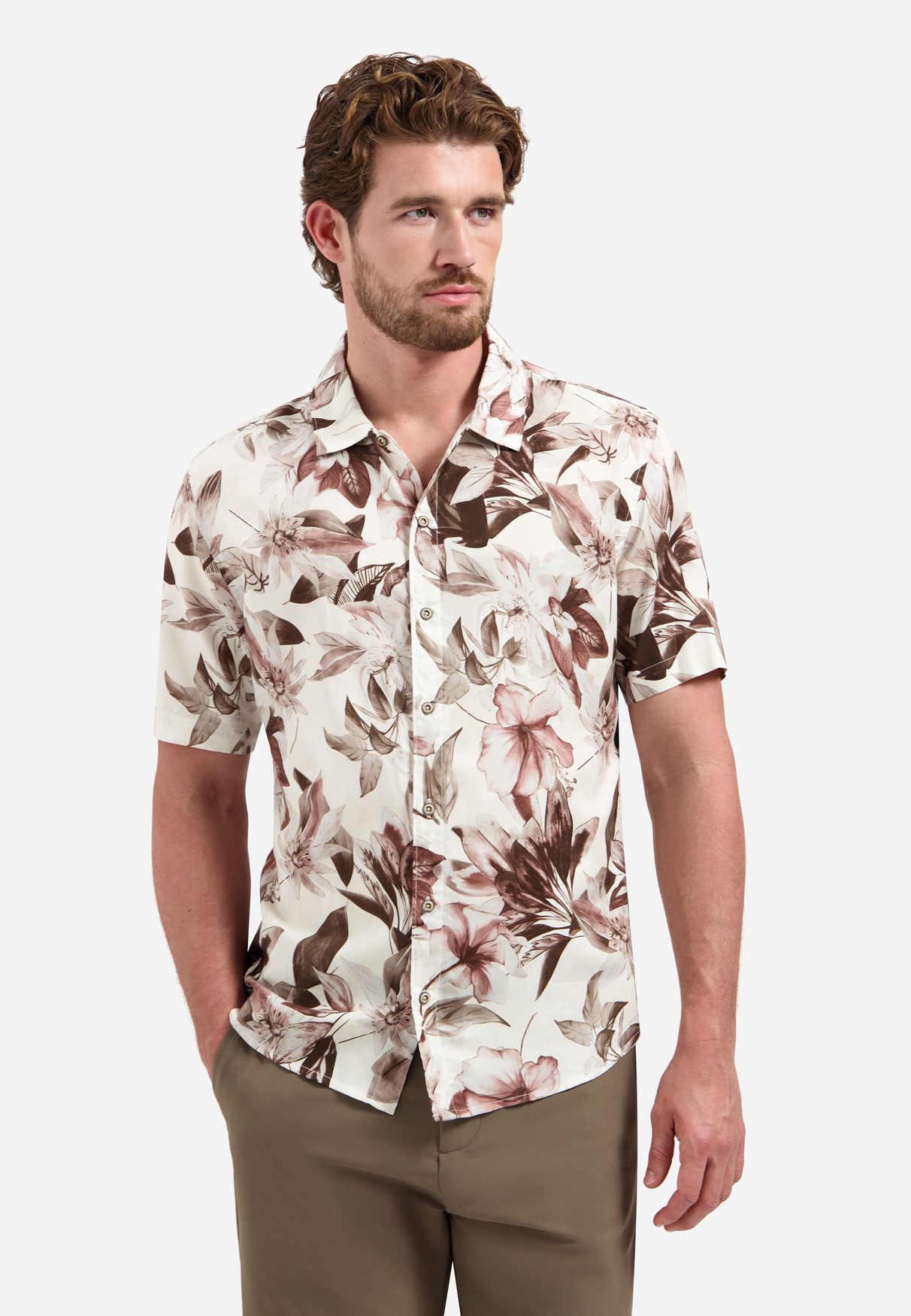 NO EXCESS Kurzarmhemd - Kurzarmhemd - Sommerhemd mit Blumenprint - Herrenhemd