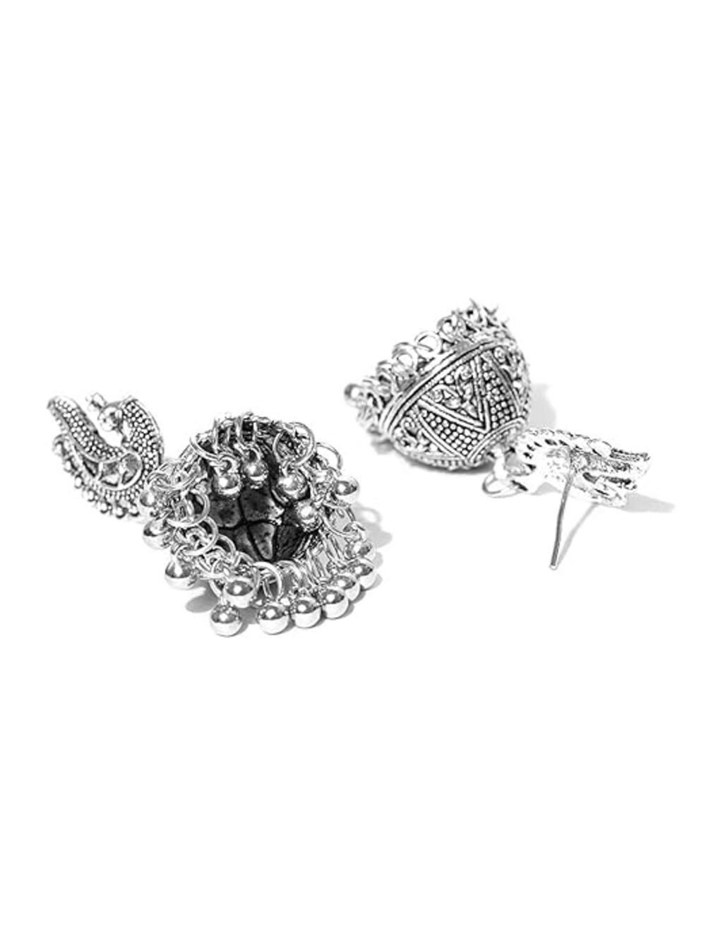 YouBella Schmuckset Fashion Afghani Stammes-Schmuck-Set für Frauen & Mädchen (Antikes Silber, Oxidiert plattiert, Hautfreundlich), Stammes-Baumwollfaden-Halskette & Ohrringe Set