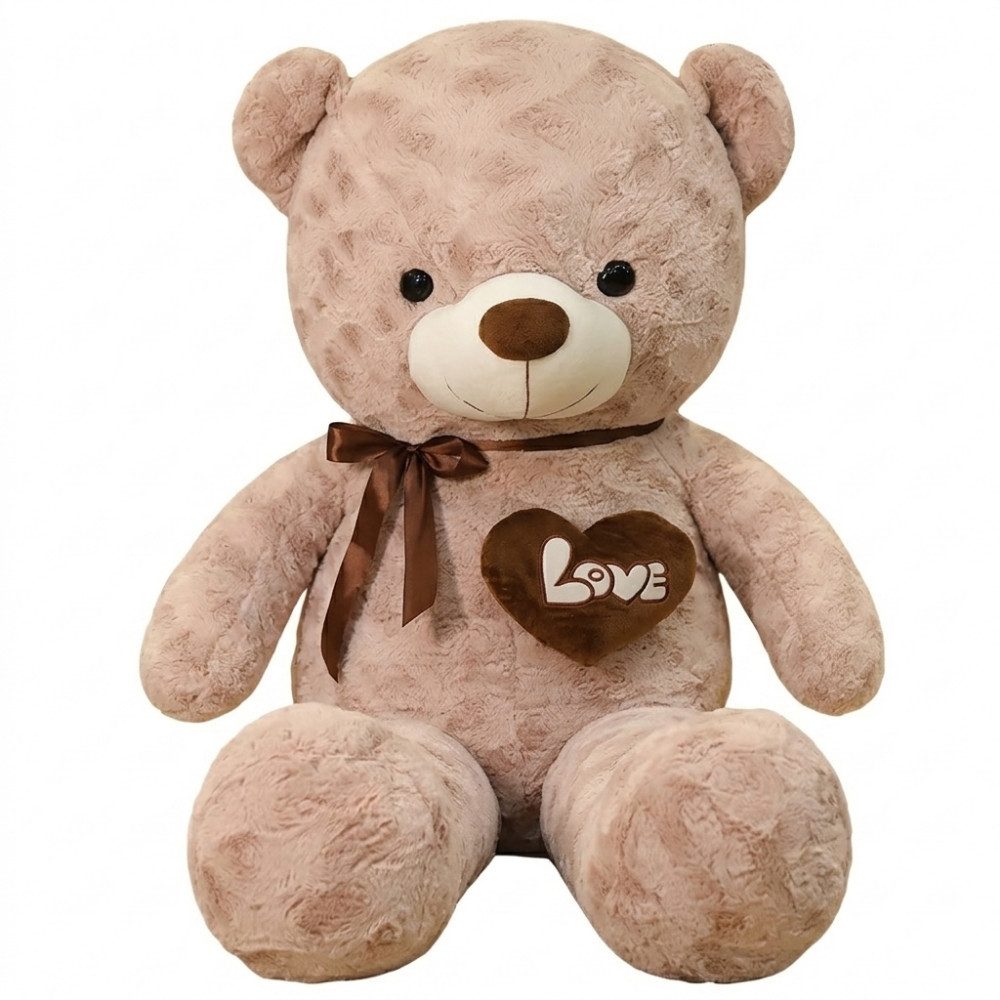 Athlix Kuscheltier Großer Teddybär-Plüschfreund 60cm mit aufgenähtem Herz, Hochwertig vernähtes Strukturgewebe, farblich abgestimmte Schleife