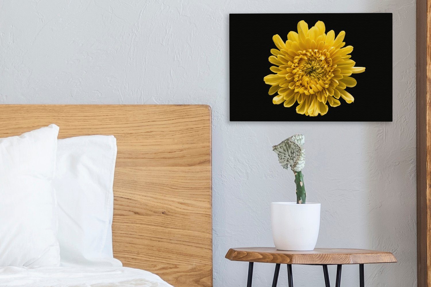St), 30x20 gelbe Leinwandbild Hintergrund, Chrysantheme OneMillionCanvasses® Wanddeko, Wandbild Leinwandbilder, Aufhängefertig, Eine auf (1 cm schwarzem