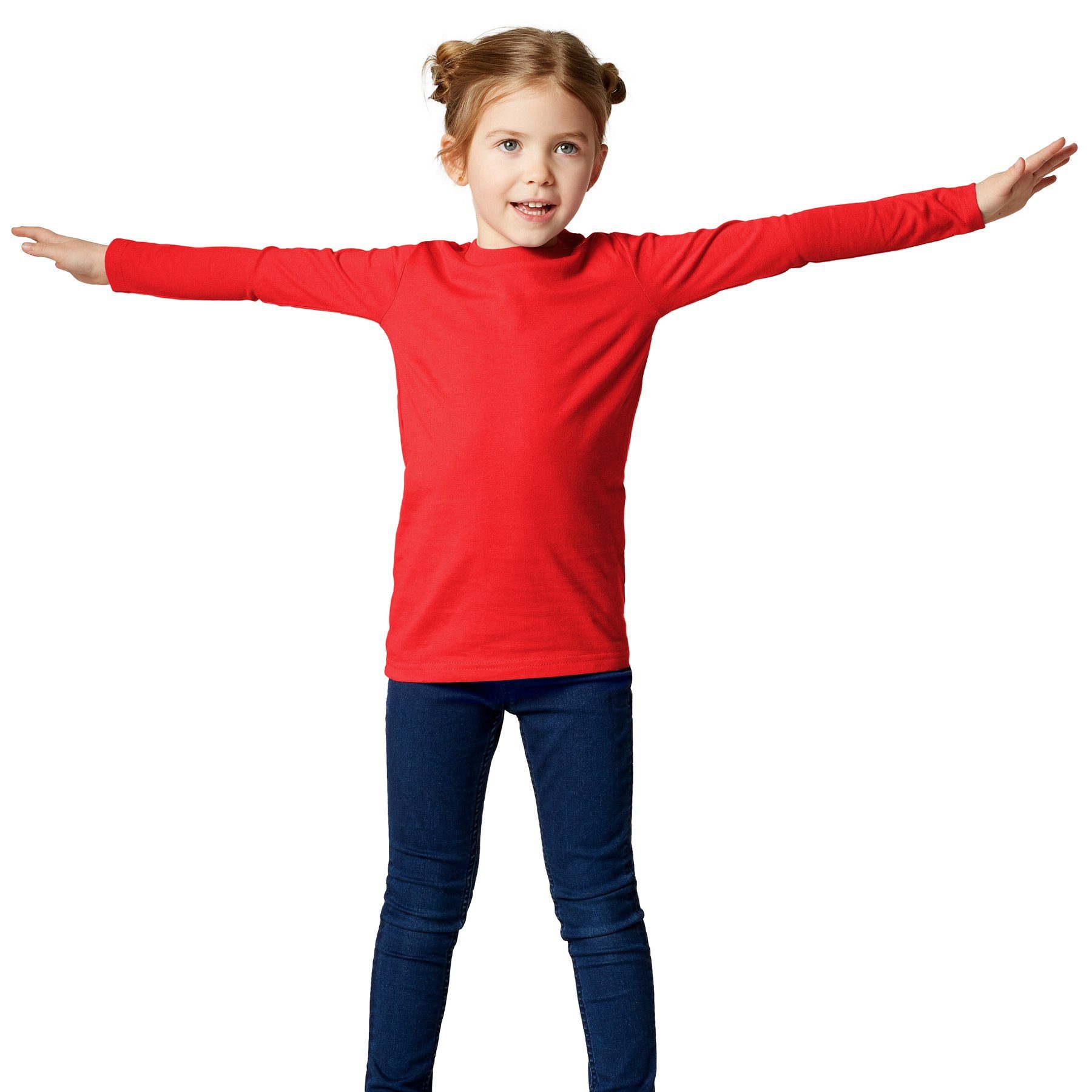 dressforfun Longsleeve Langarmtop, Für viele Outfits & Auftritte, Rundhals mit (Freizeitoberteil, Konfektionsgröße 128 (8-10 Jahre) in rot) Einfarbiges Langarm-Shirt für Kinder, Fester Stoff, hoher Tragekomfort