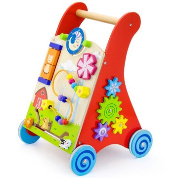 TikTakToo Lauflernwagen Lauflerner, Activity Baby Walker mit Motorikbrett, (Zahnradspiel, Motorikschleife, Spiegel, Spiel-Set), aus FSC-Holz, mit Gummilaufringen und Motorikspielzeug