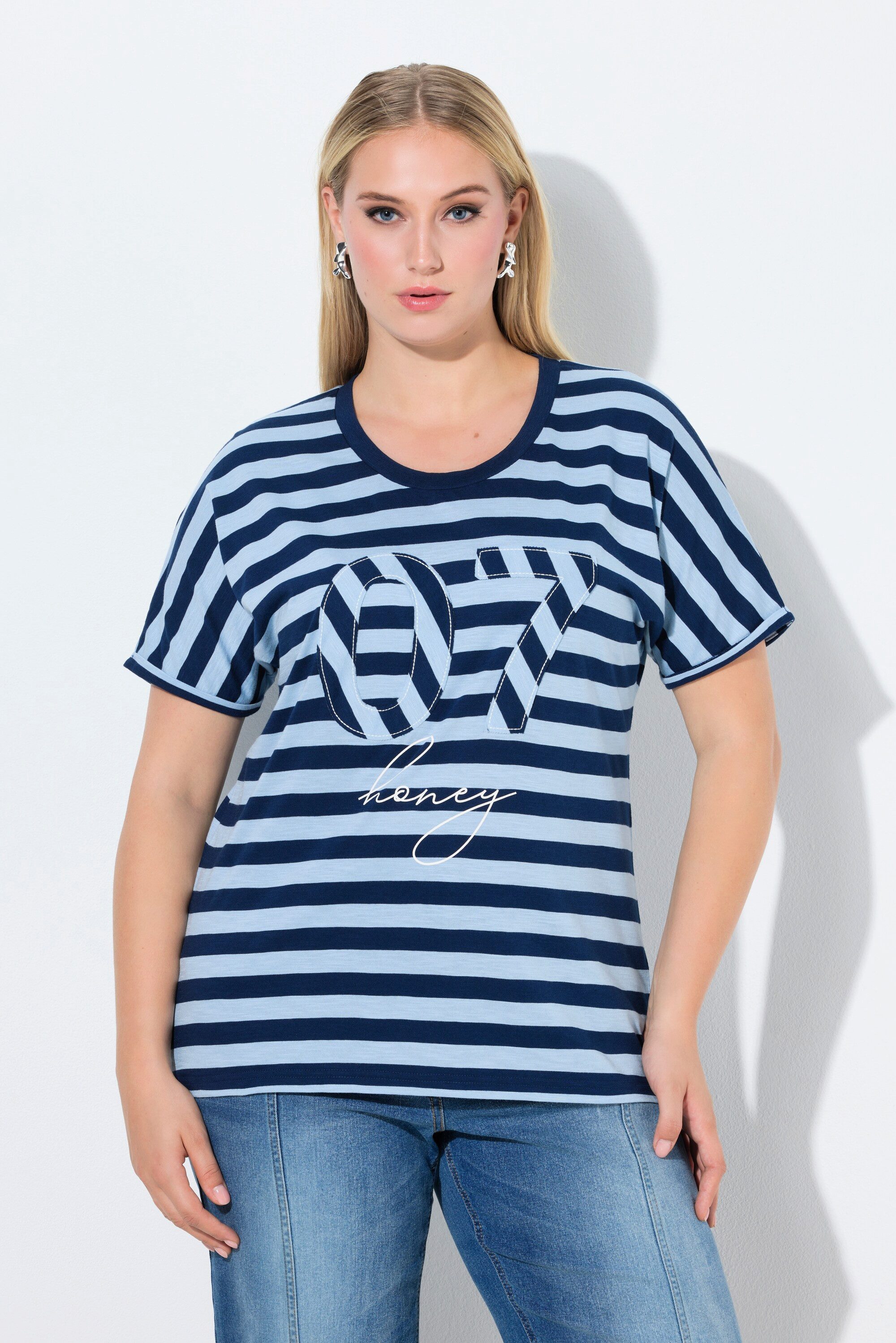 T-Shirt T-Shirt Ringel Oversized Rundhals Halbarm