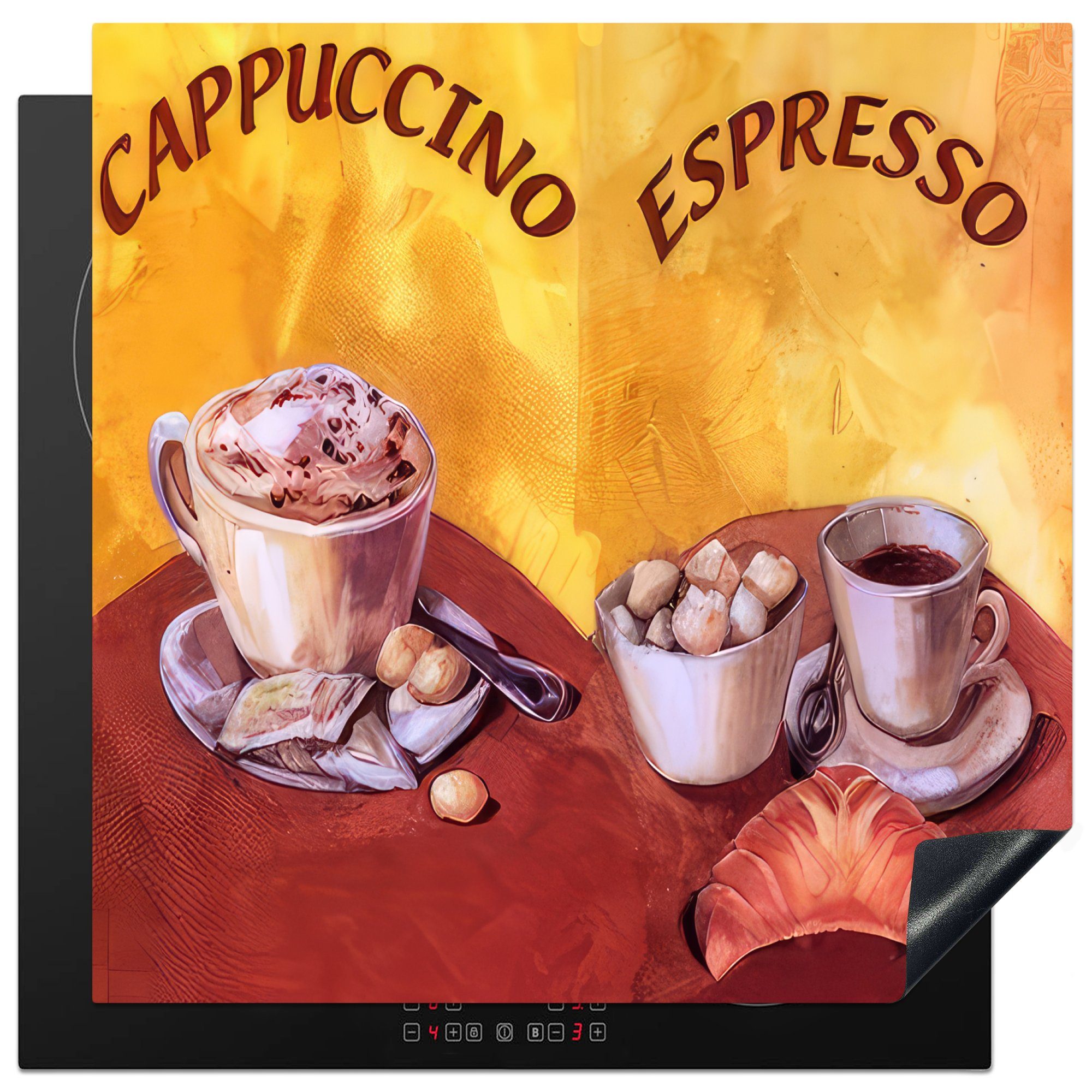 MuchoWow Herd-Abdeckplatte Cappuccino - Espresso - Kaffee - Vintage, Vinyl, (1 tlg), Küche Herdabdeckung Ceranfeld Induktionsfeld Vinyl, 60x60 cm