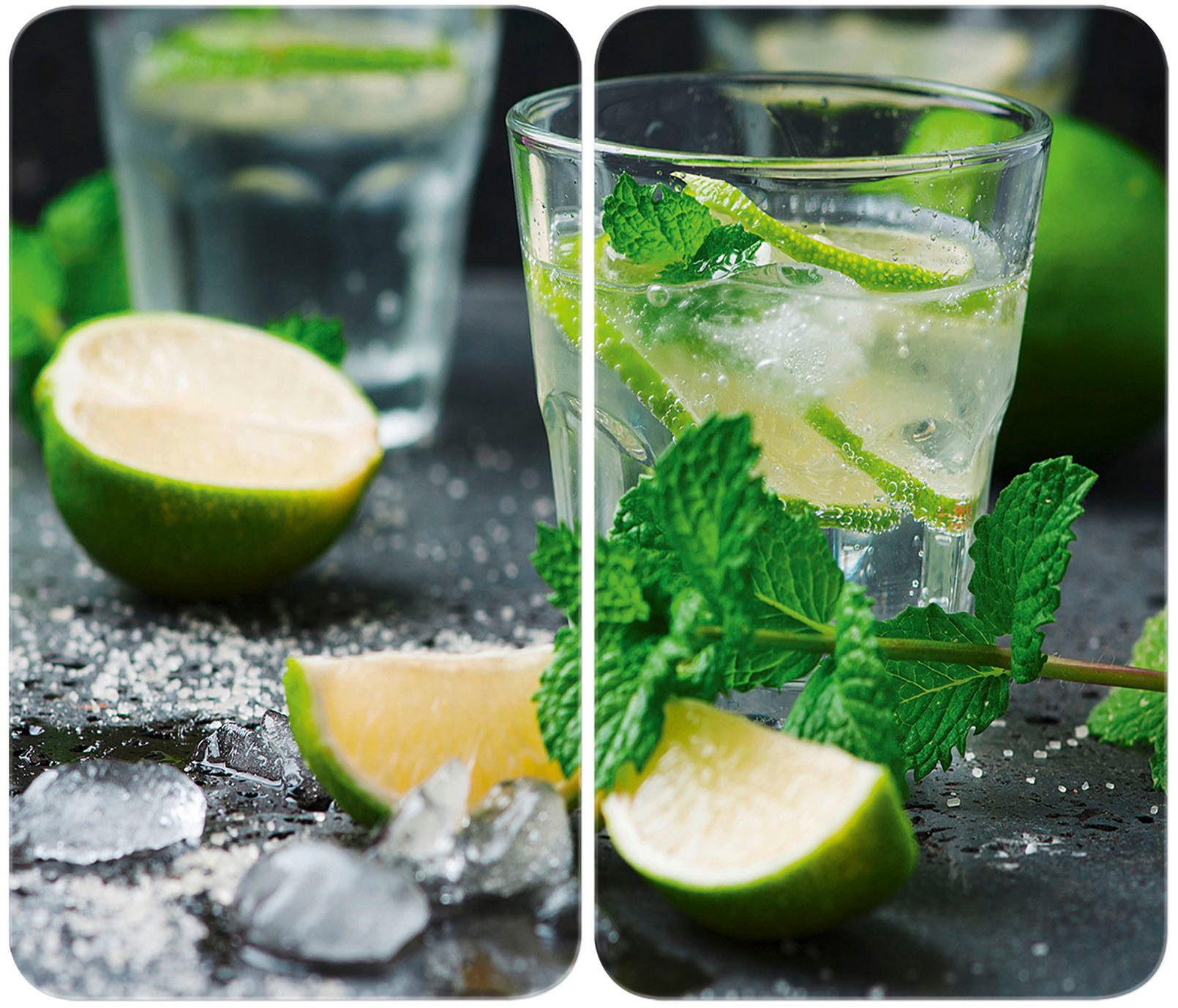 WENKO Herd-Abdeckplatte Universal Modell Mojito, Glas, (Set, 2 tlg), Herdabdeckung für alle Herdarten, kratzfest, mit rutschfesten Füßen